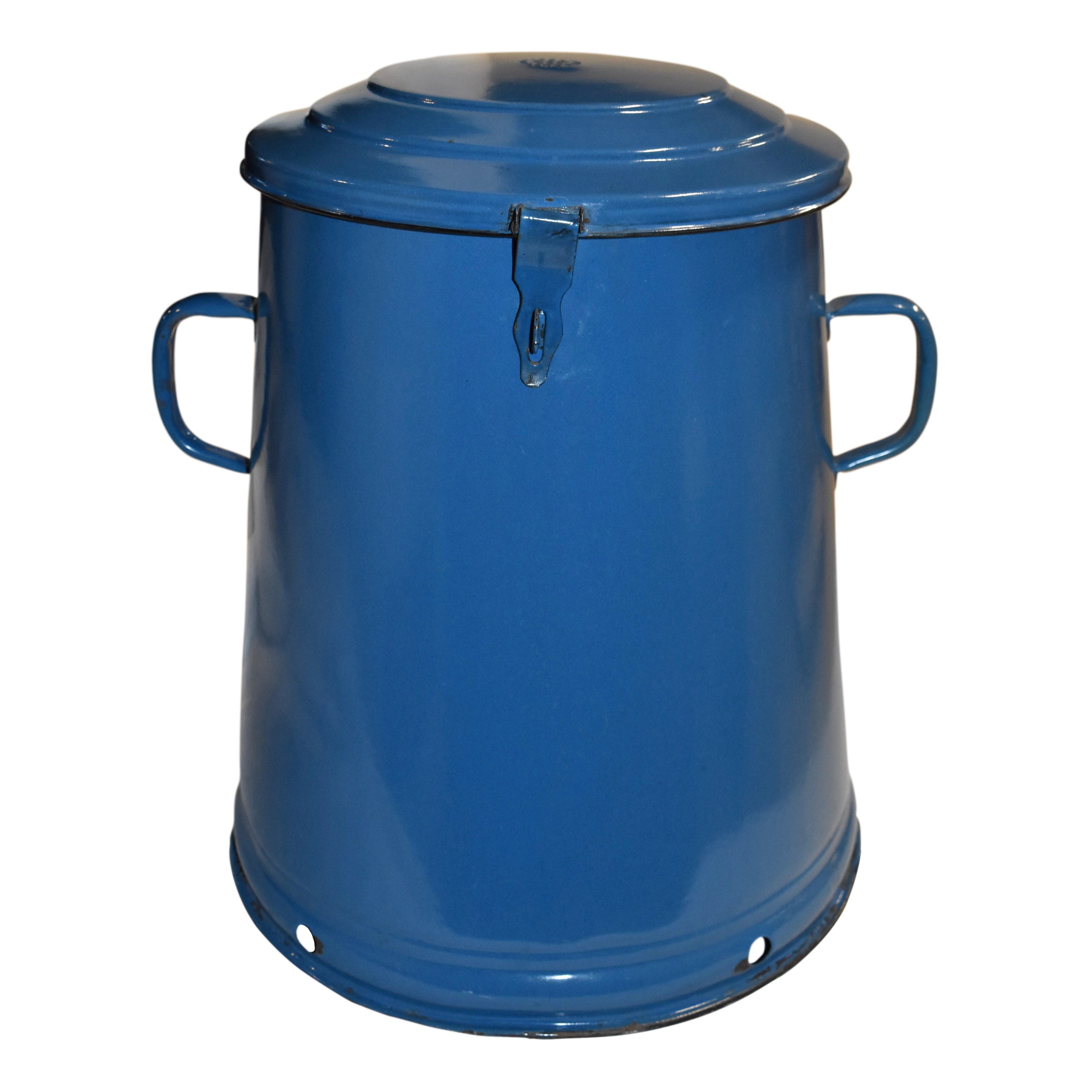 Hungarian Blue Enamel Bucket with Lid