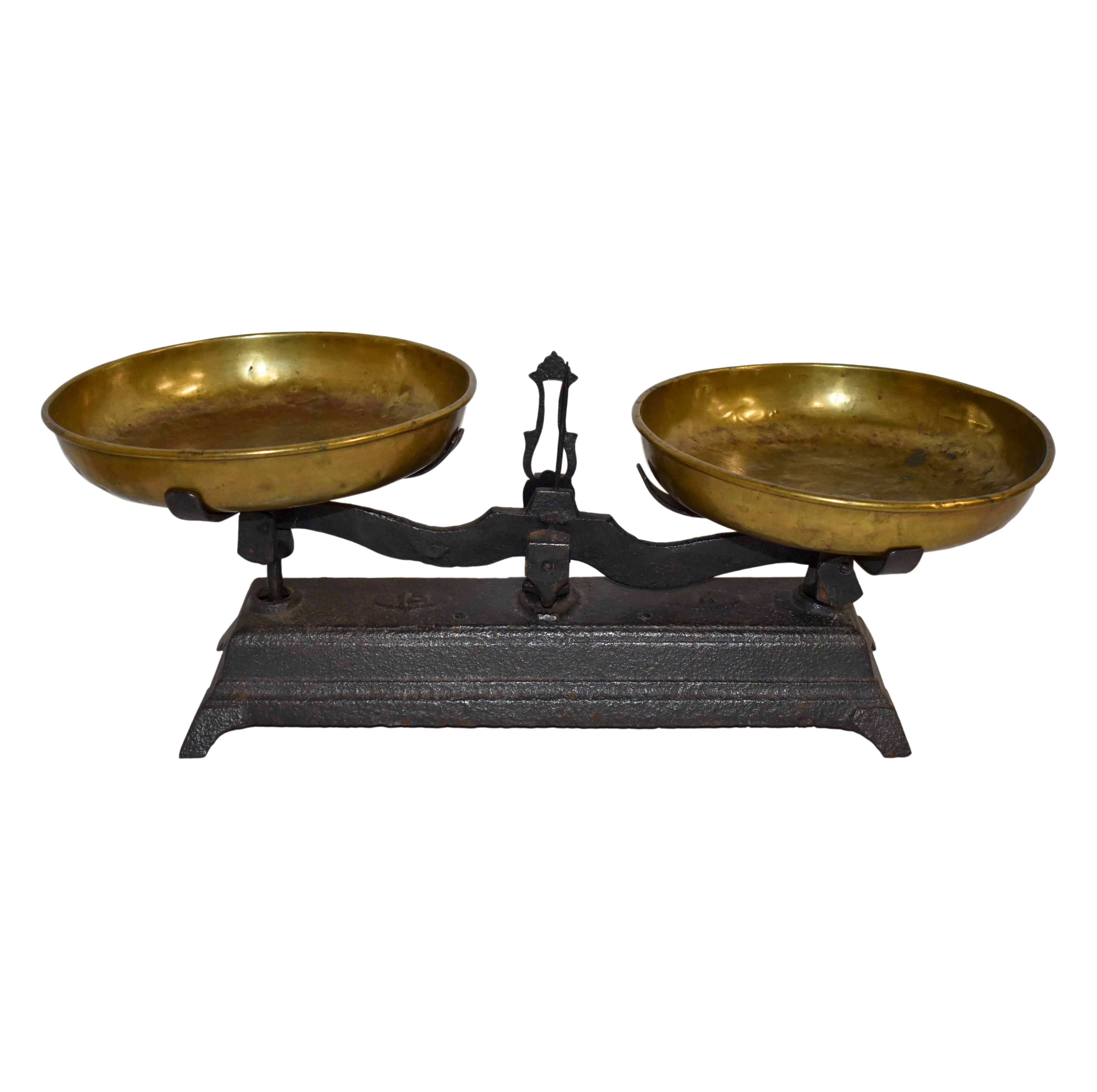 Cast Iron Balance Scale with Brass Pans