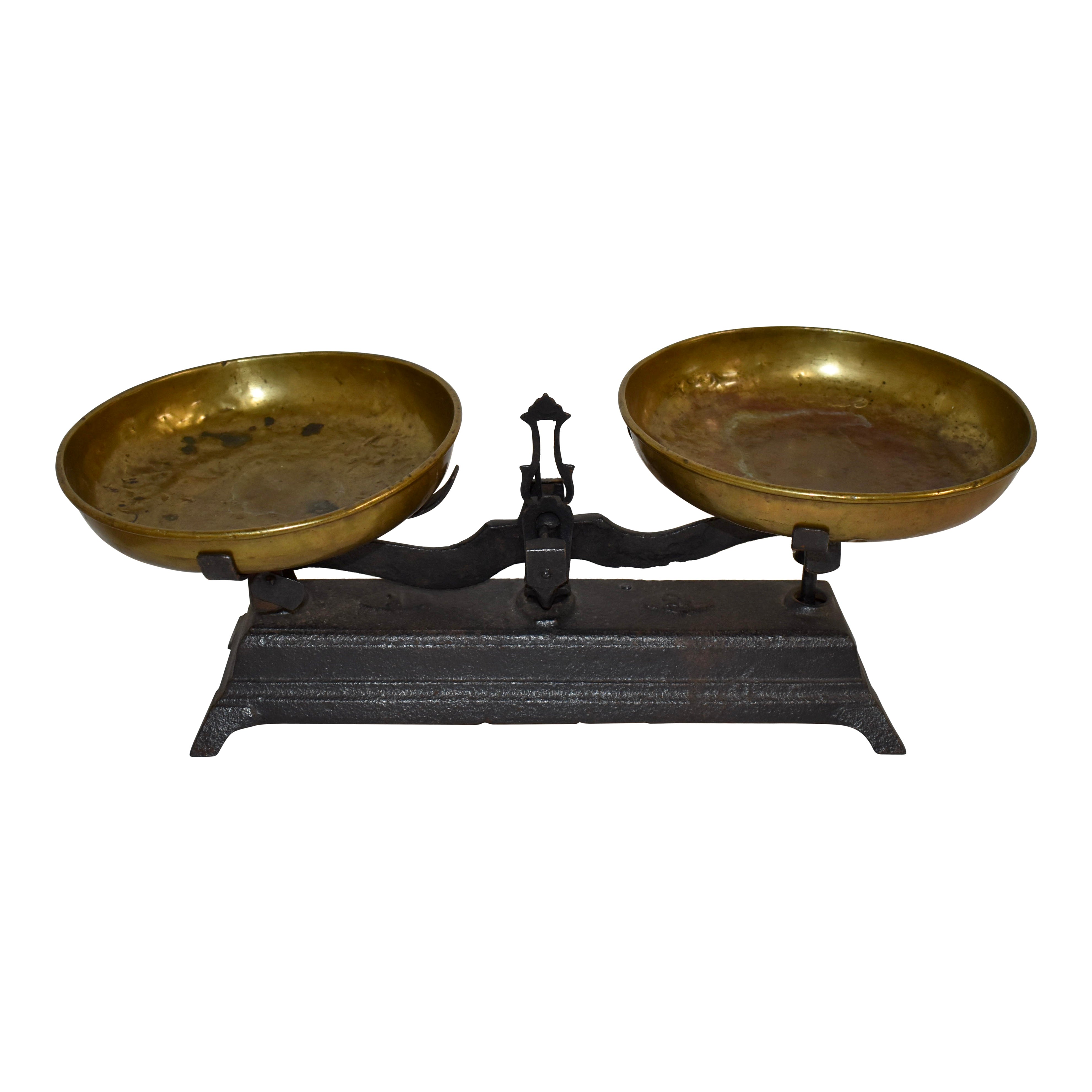Cast Iron Balance Scale with Brass Pans