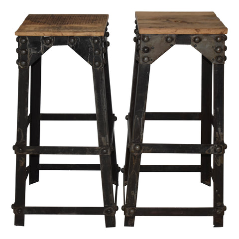 Industrial Rivet Bar Stools, Set of Two