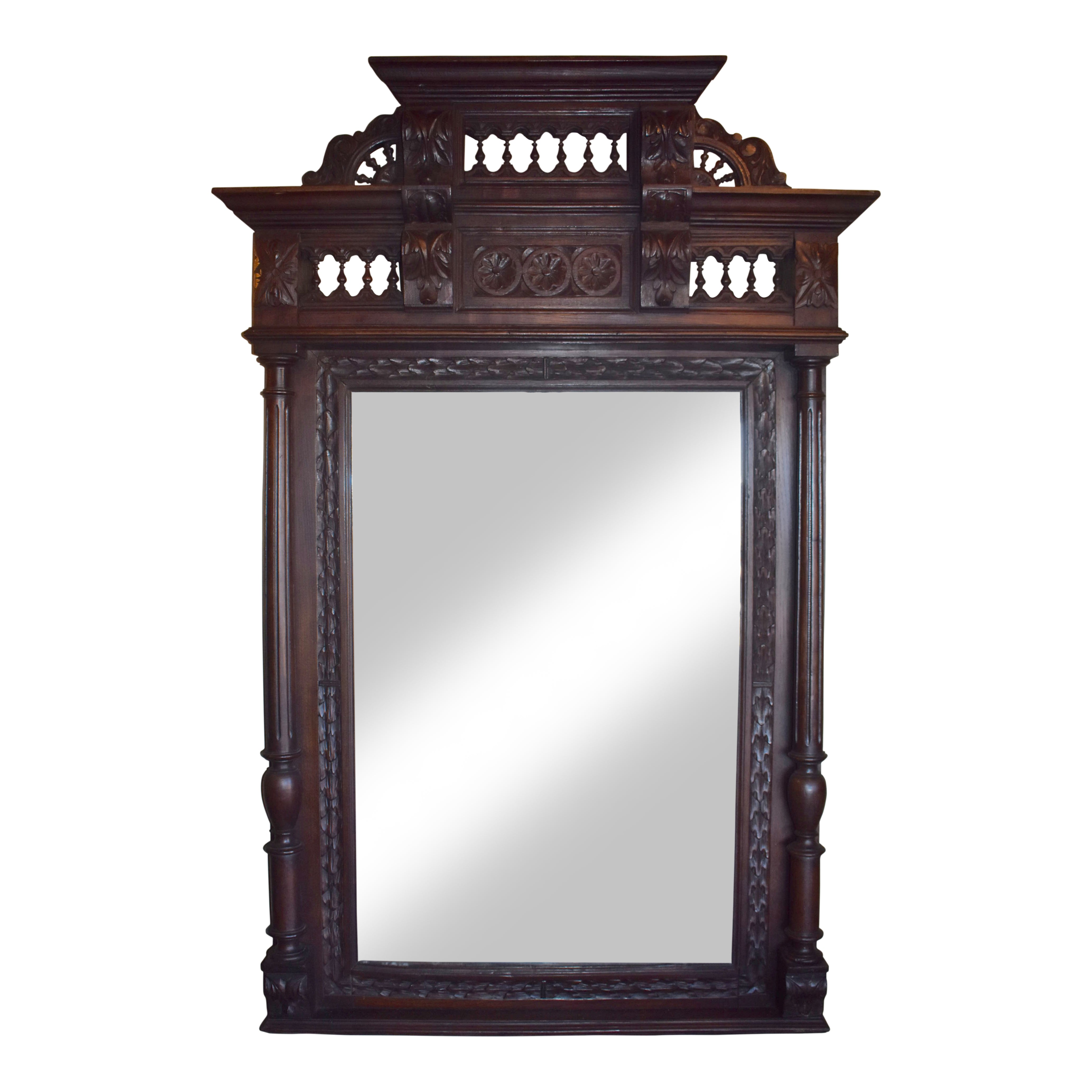French Breton Carved Wall Mirror