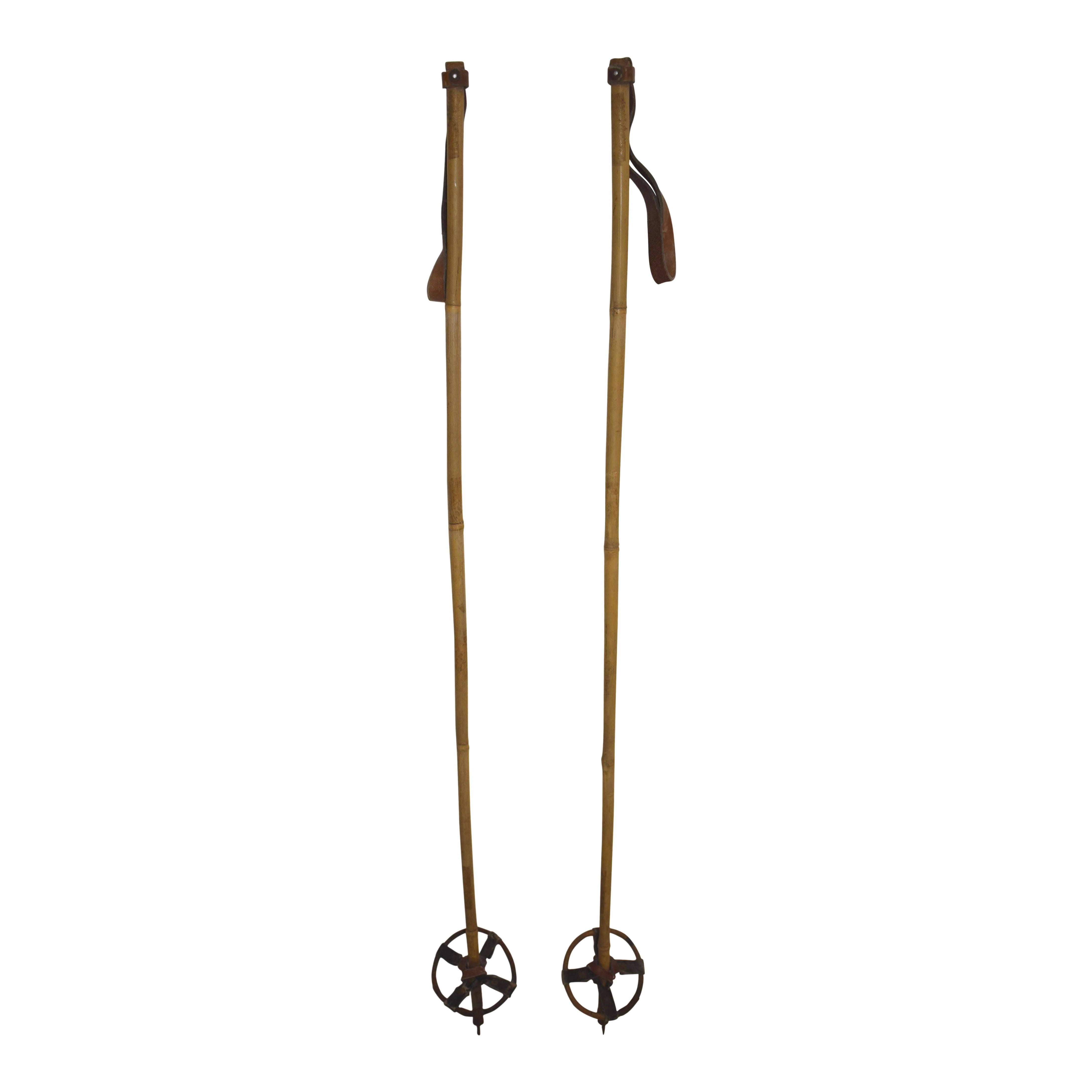 Bamboo Ski Poles with Leather Straps