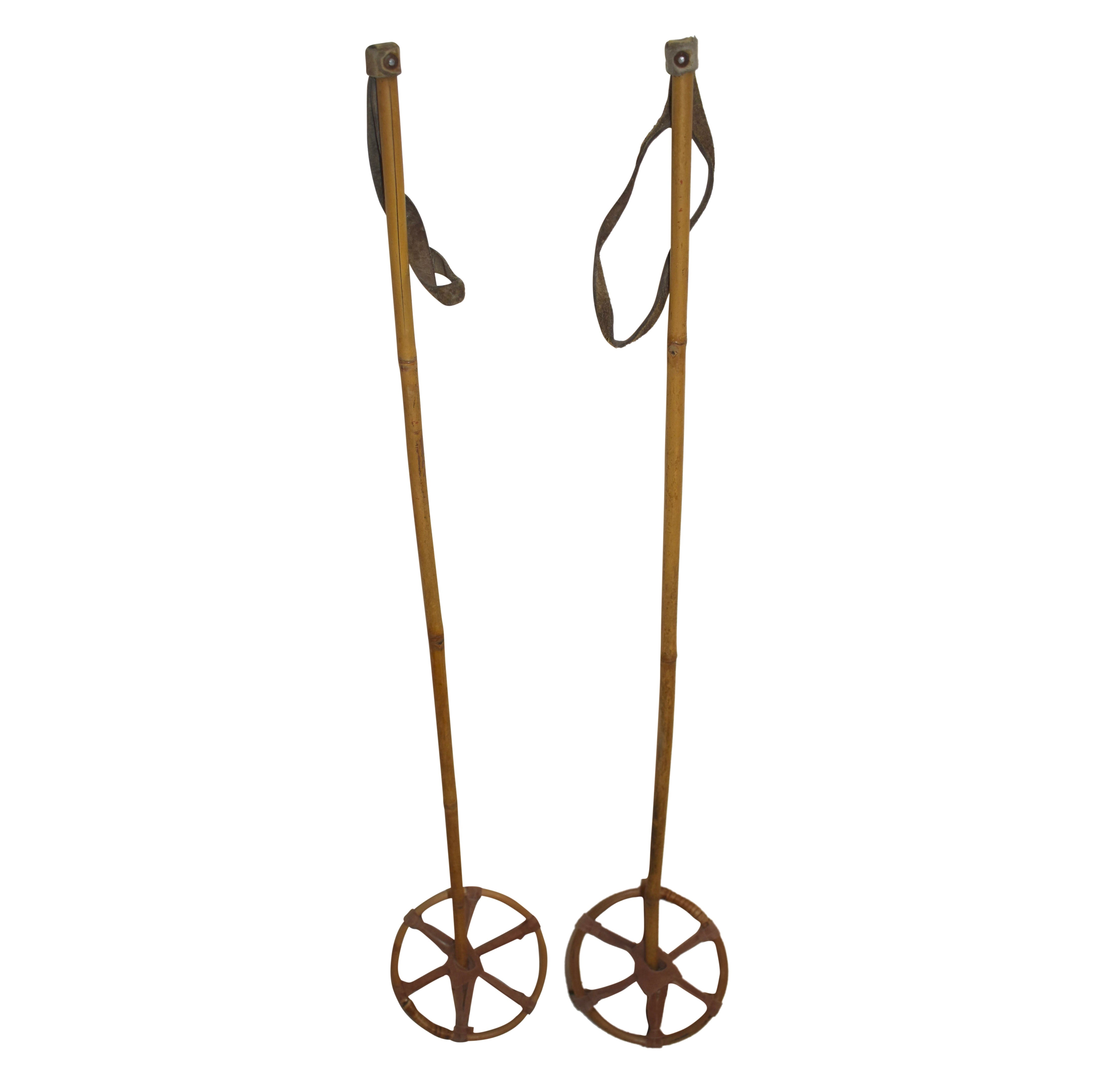 Child's Bamboo Ski Poles with Leather Straps