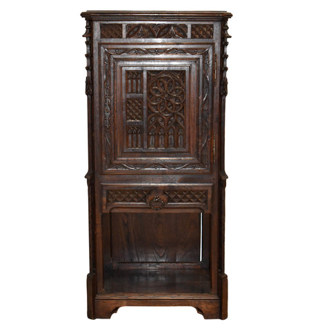 Narrow Gothic Revival Oak Cabinet