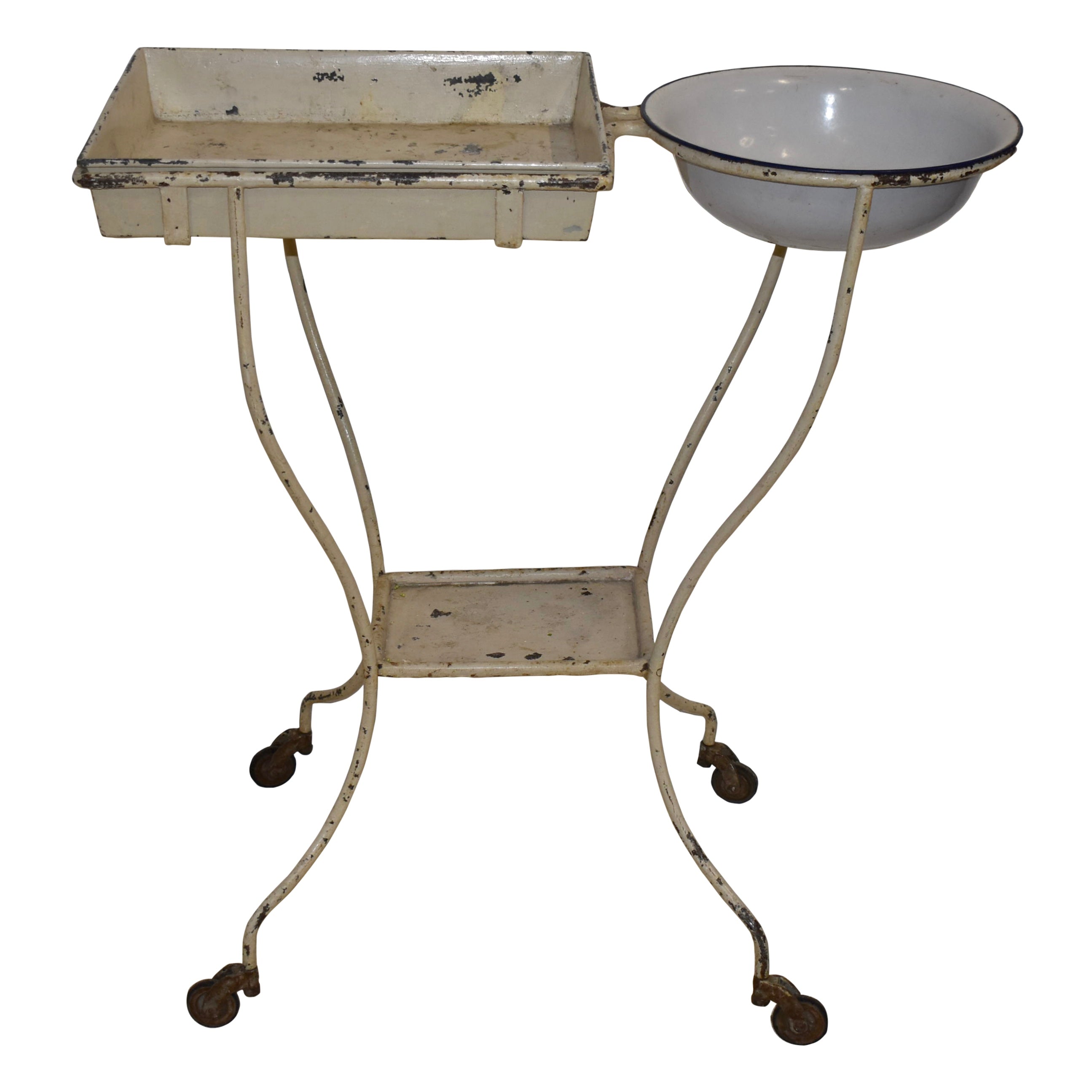 Wash Stand with Enamel Basin and Metal Tray