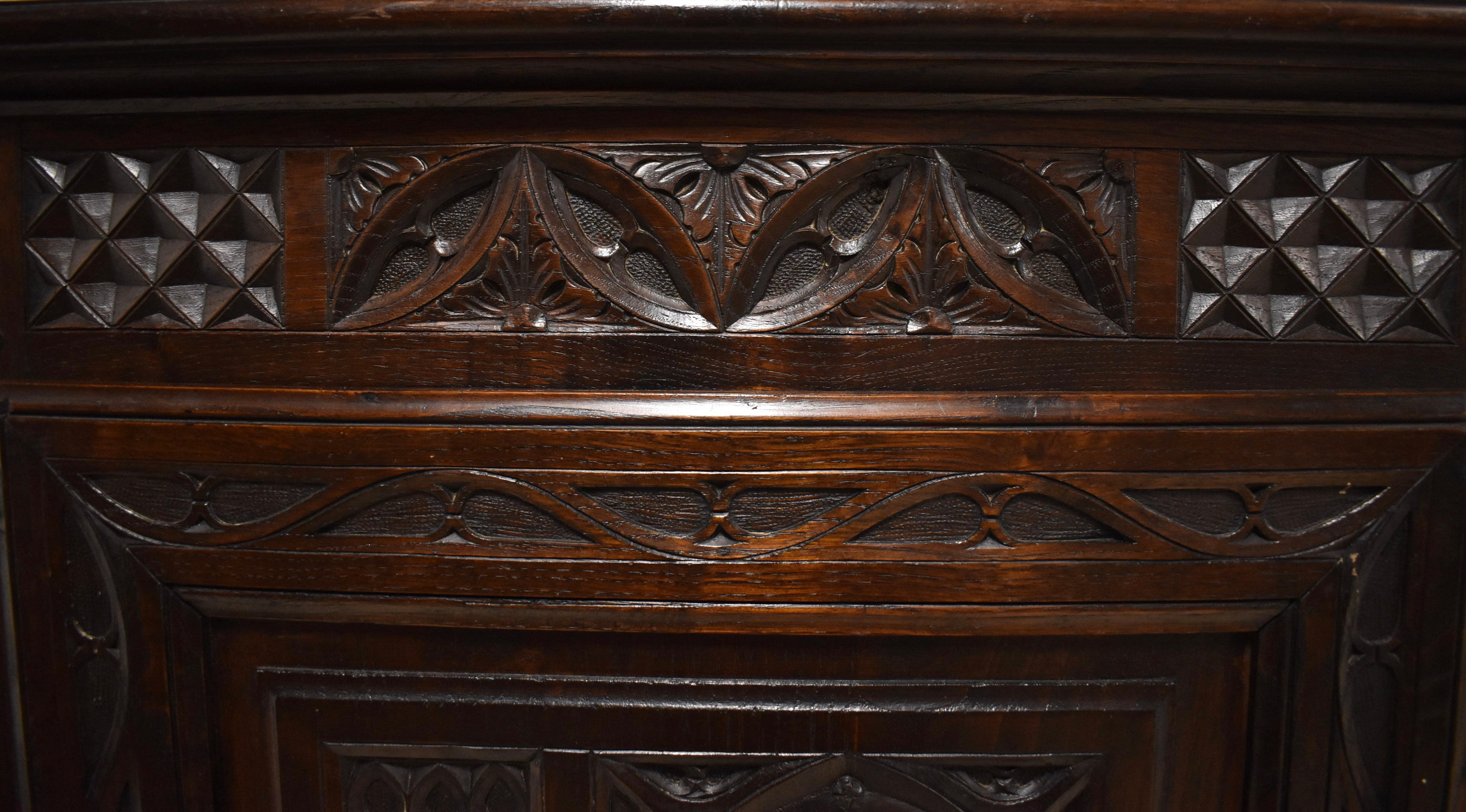 Narrow Gothic Revival Oak Cabinet
