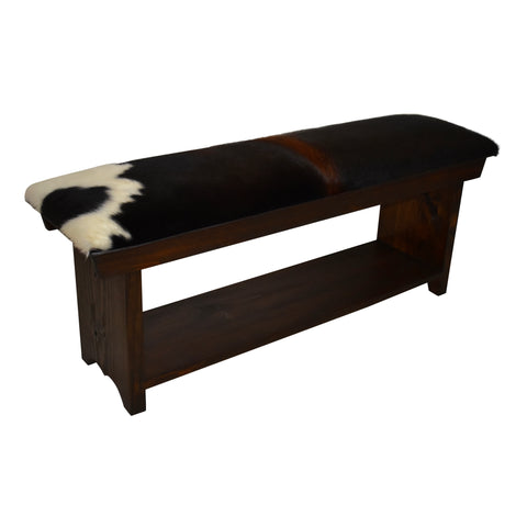 Cowhide Bench with Shelf