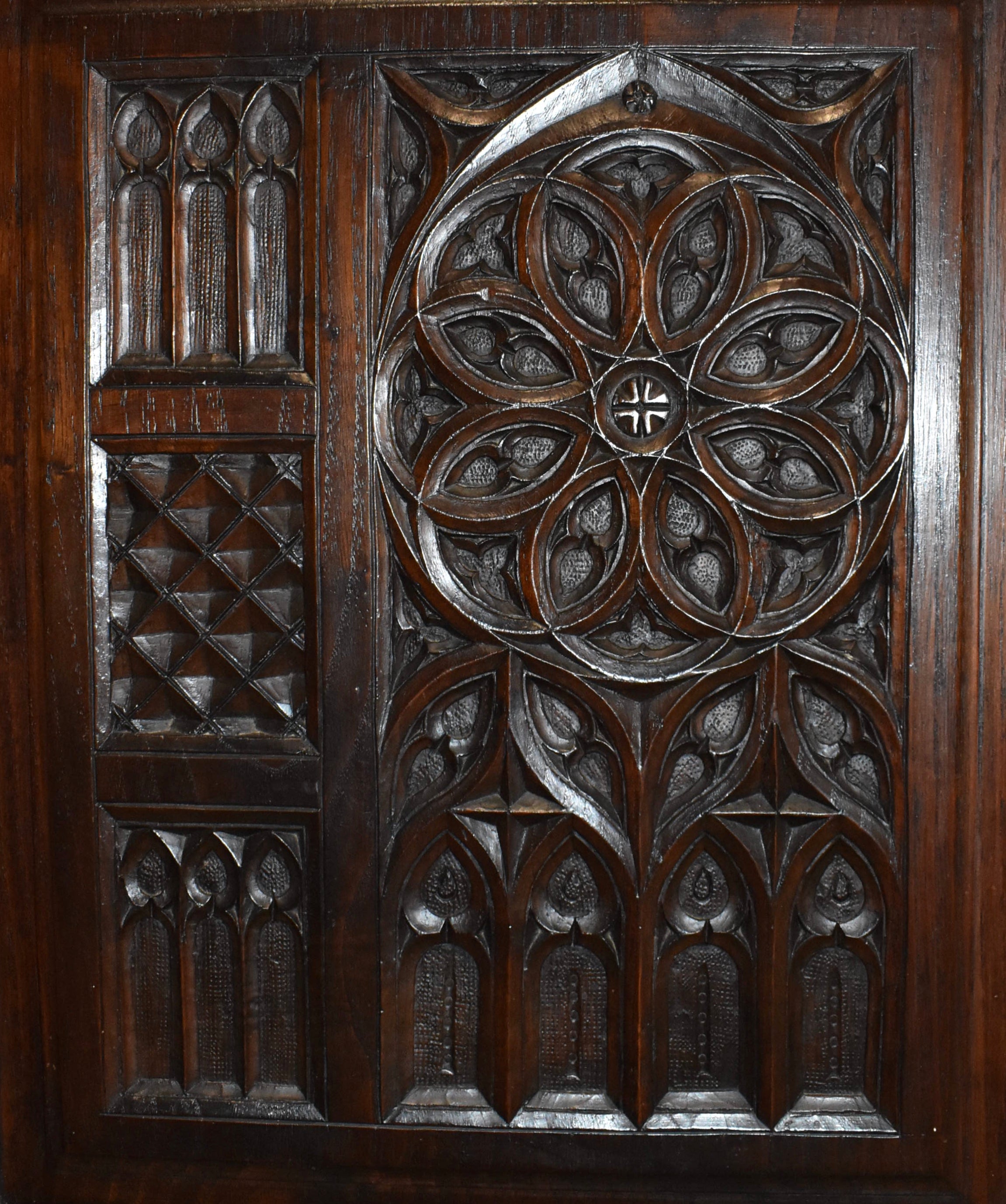 Narrow Gothic Revival Oak Cabinet