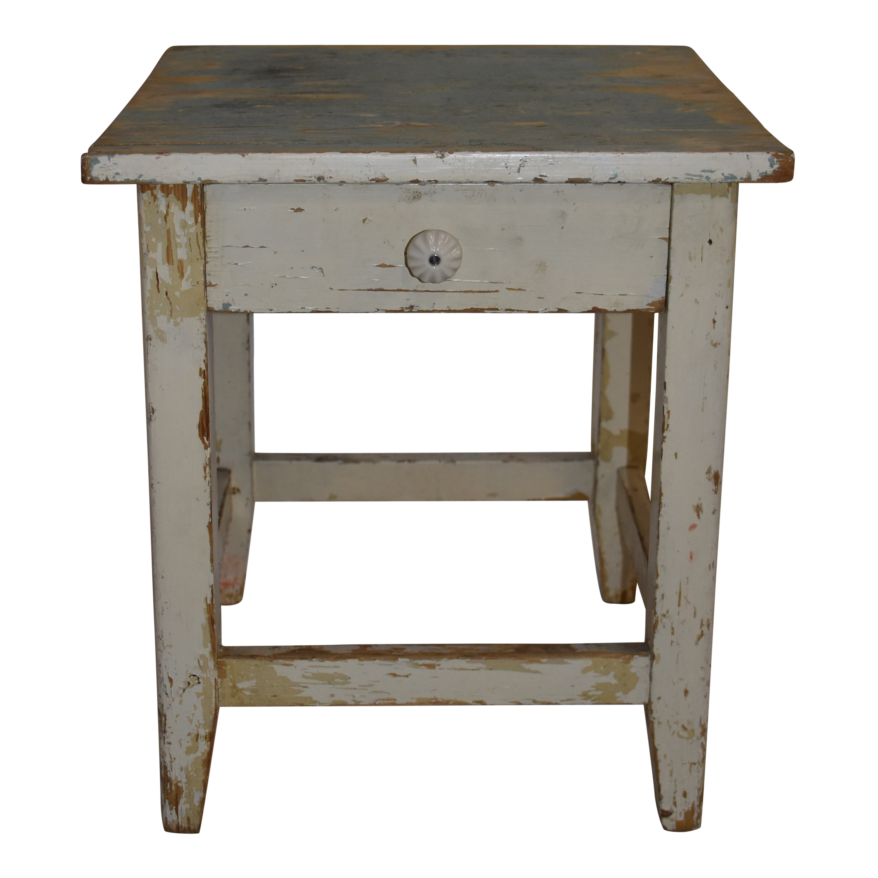 Painted Pine Stool with Drawer