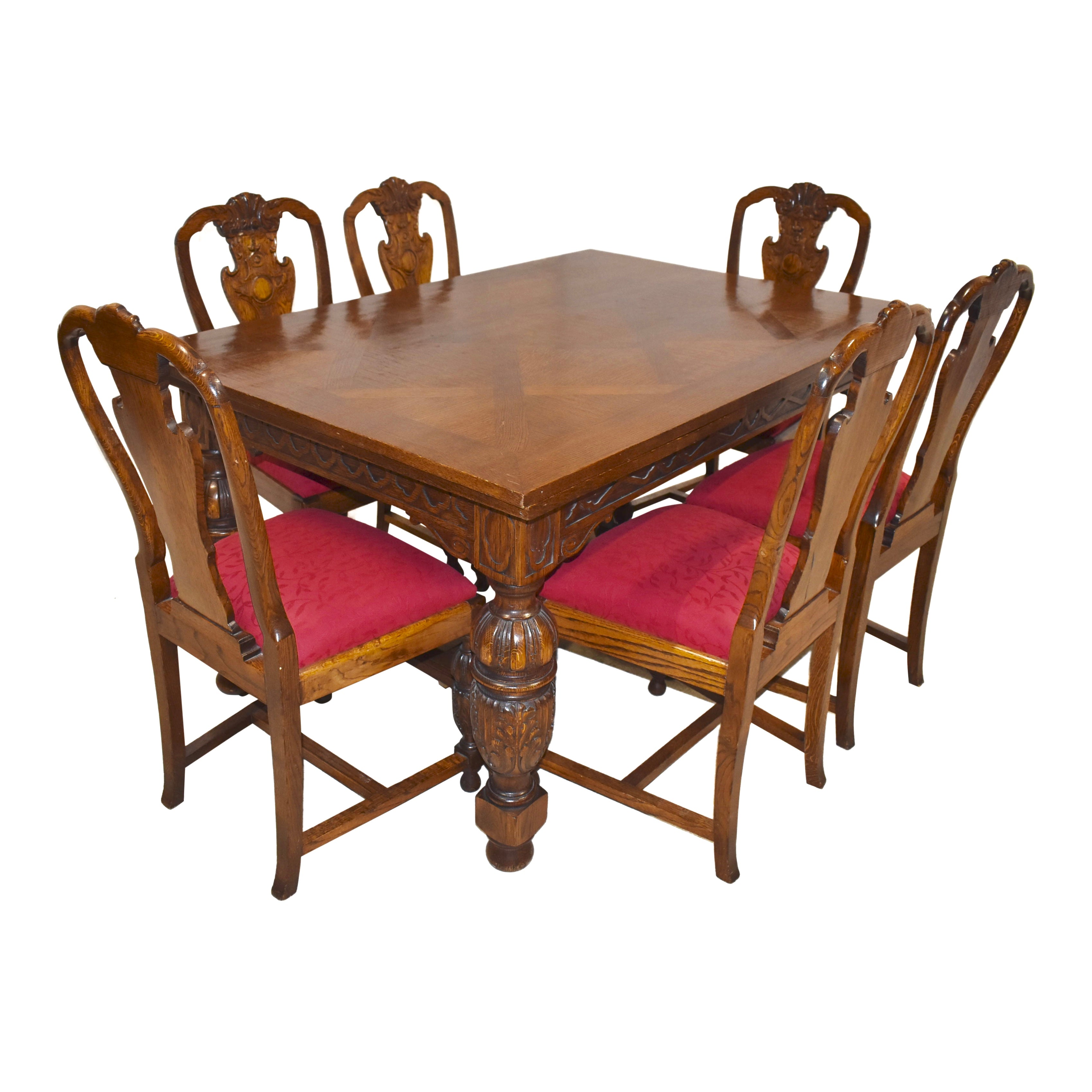 Oak Dining Table and Chairs, Seven Piece Set