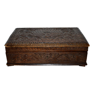 Carved Oak Box with Peacock