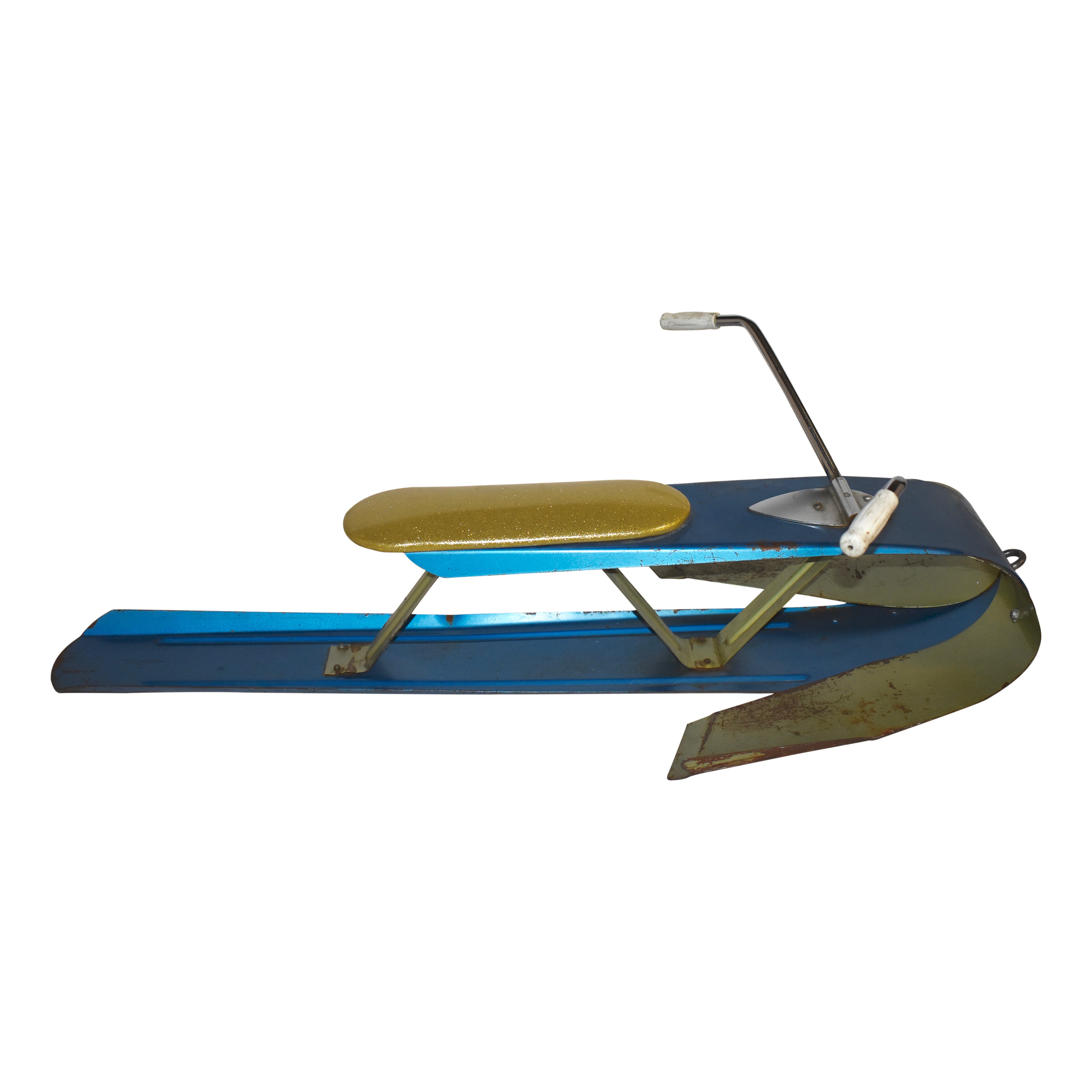 Blue Metal Sled with Handle Bars