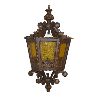 Carved Hanging Pendant Lantern Light Fixture with Stained Glass