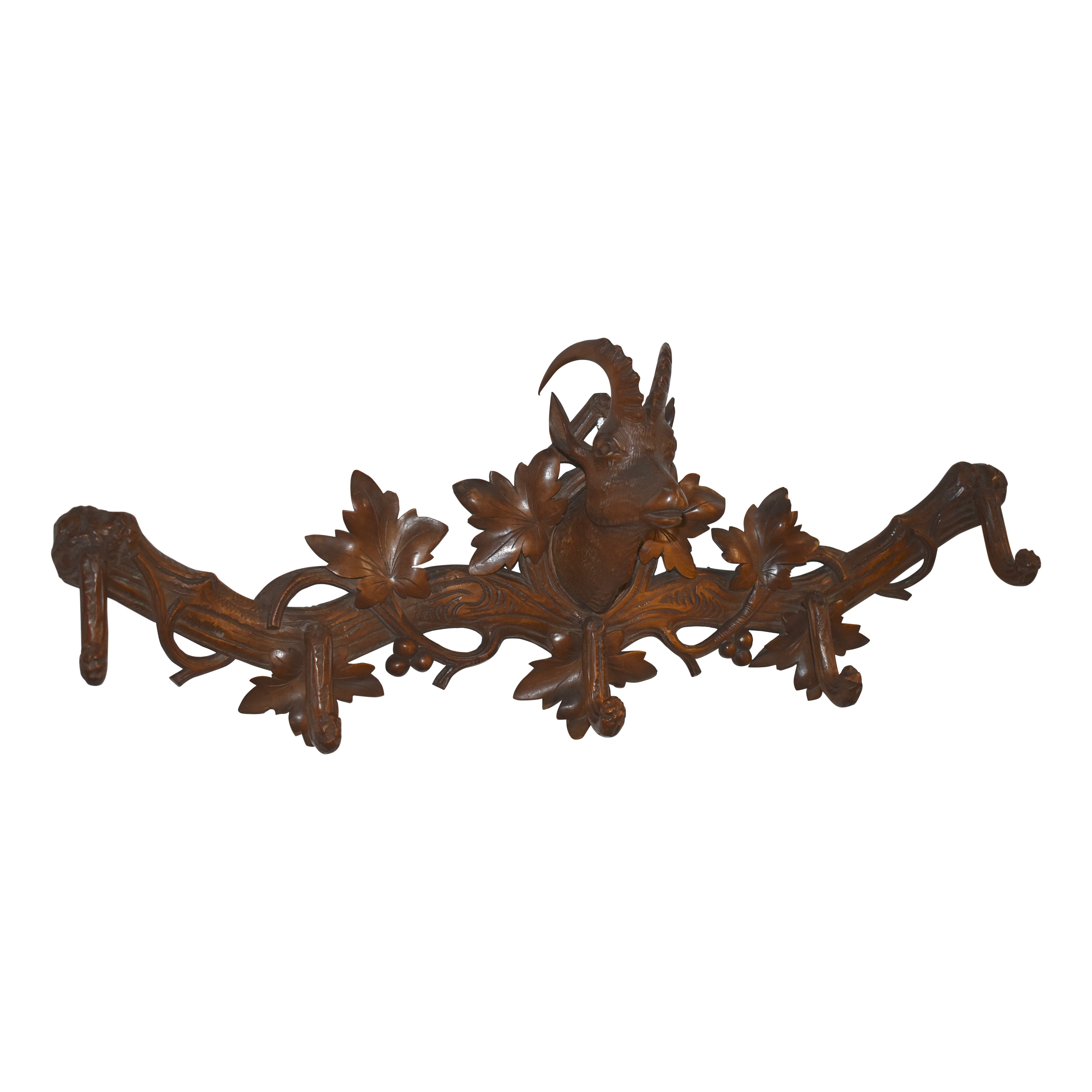 Carved Black Forest Ibex Coat Rack