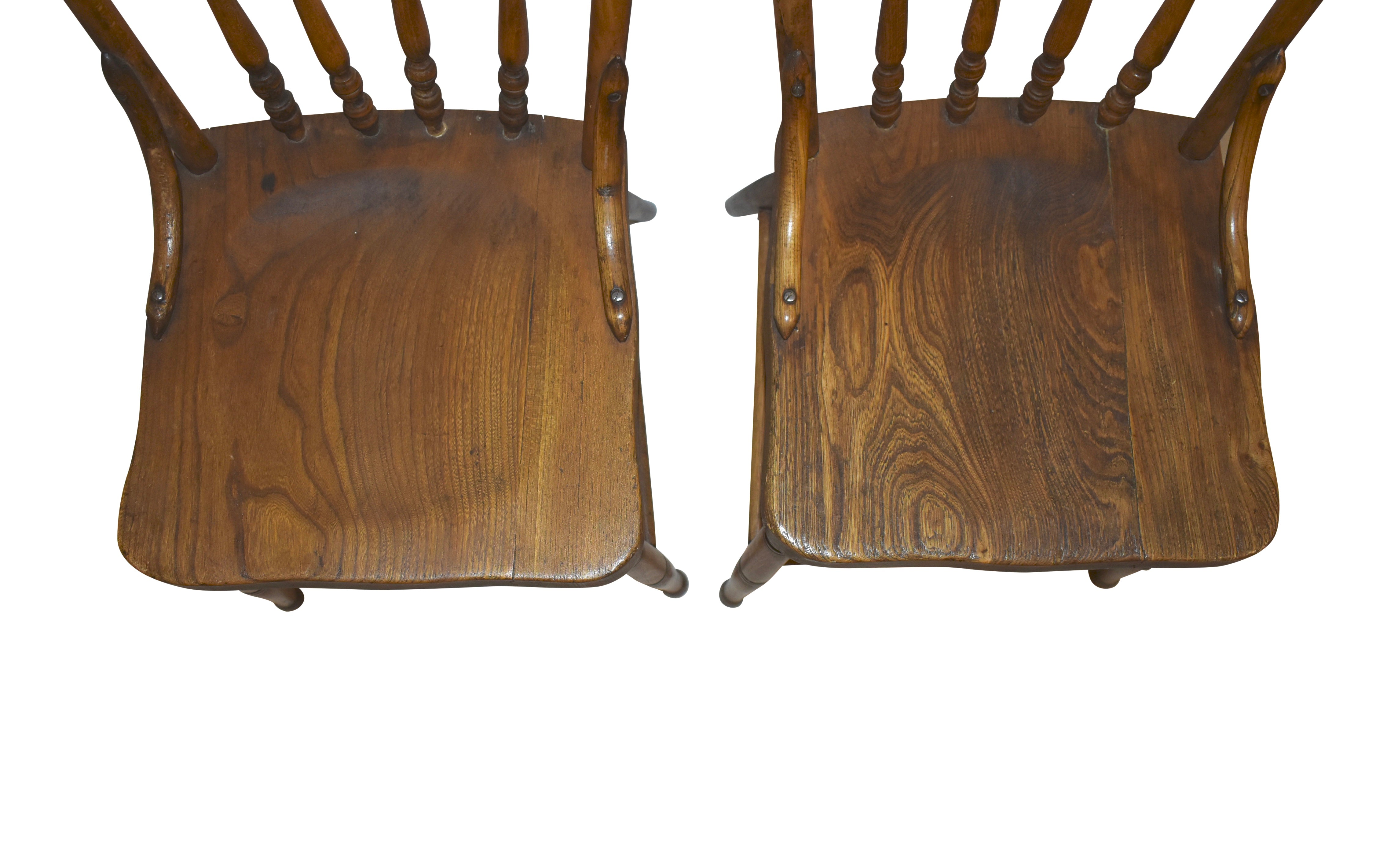 American Oak Pressback Spindle Chairs, Set of Four