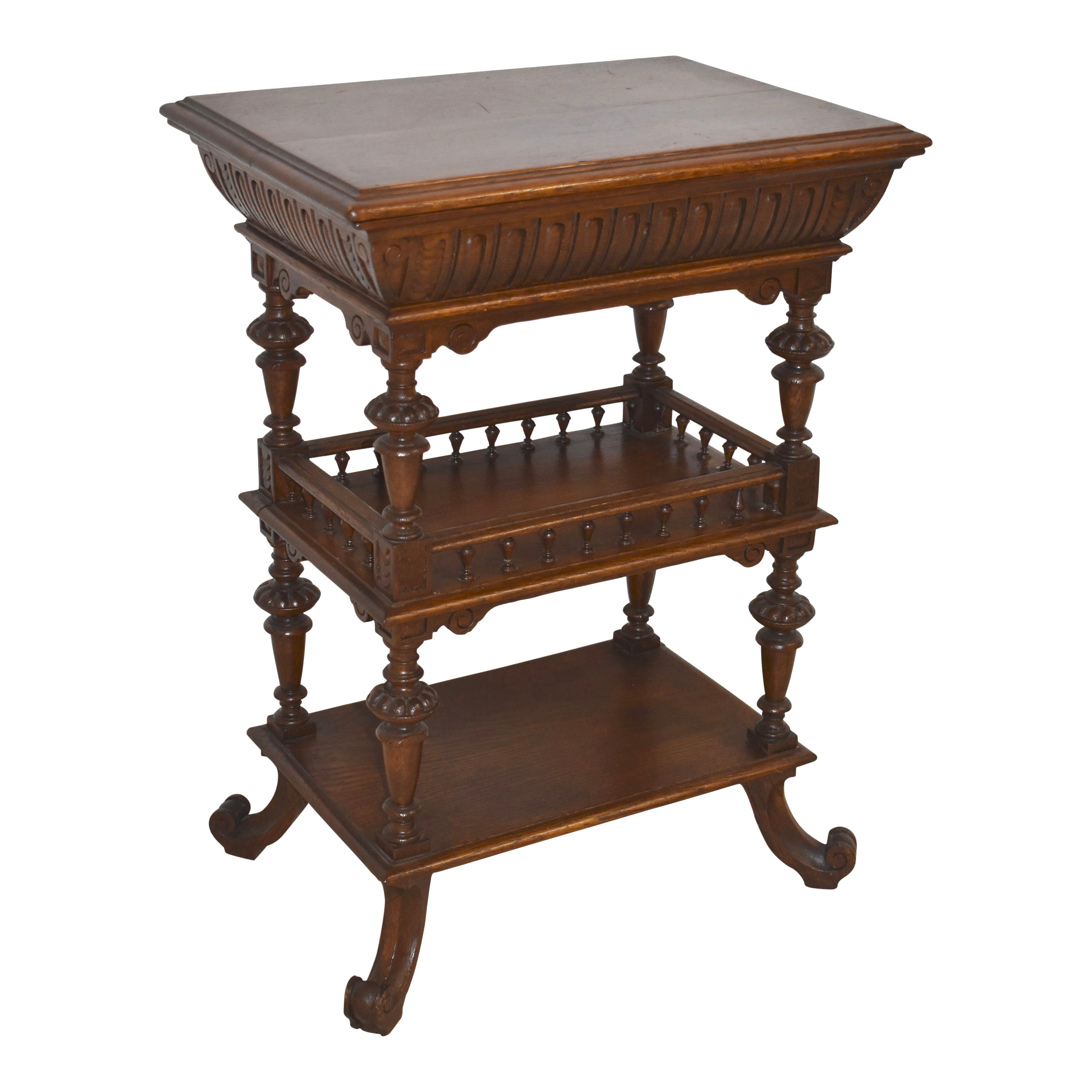 Carved Oak Sewing Table