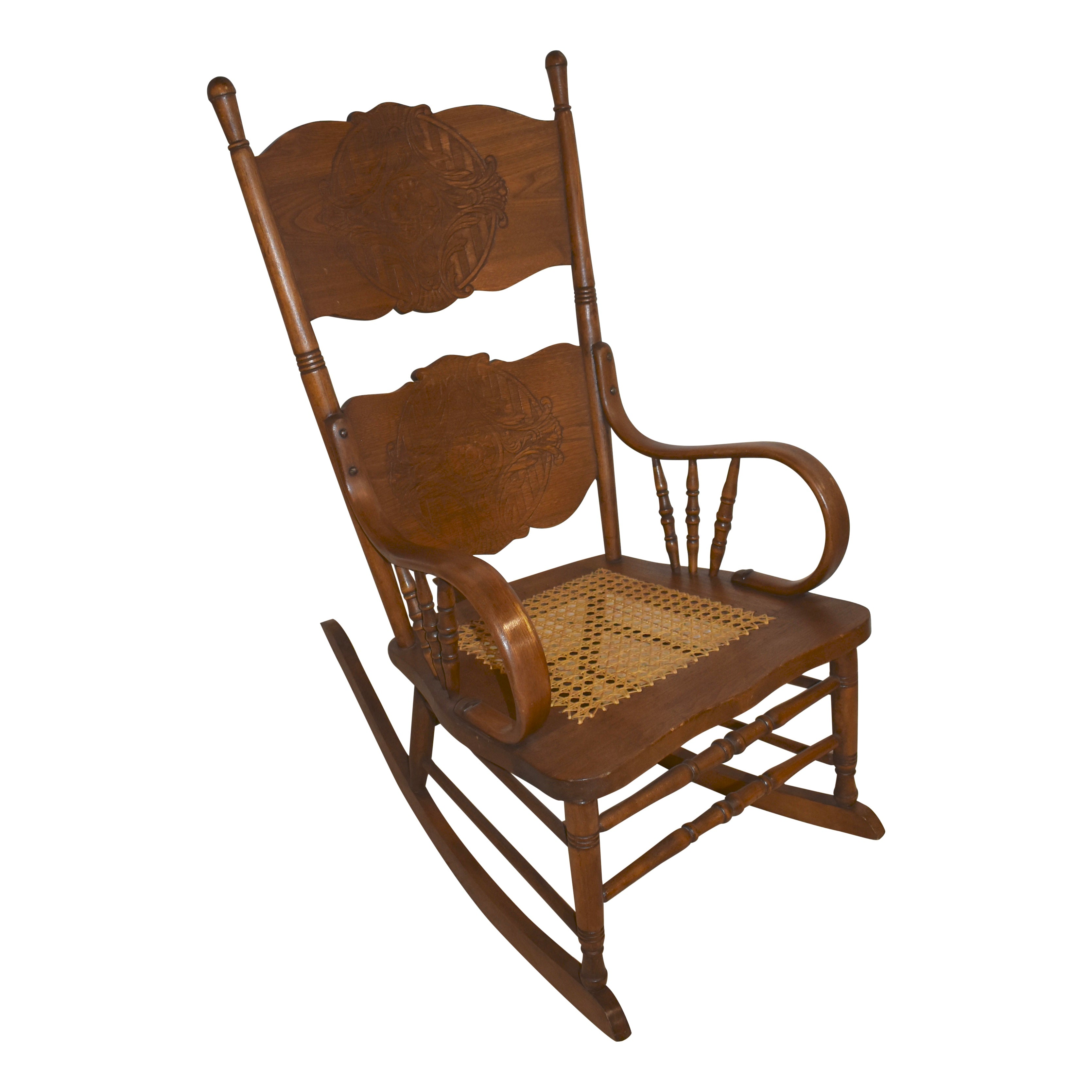 Oak Press-Back Rocking Chair with Cane Seat