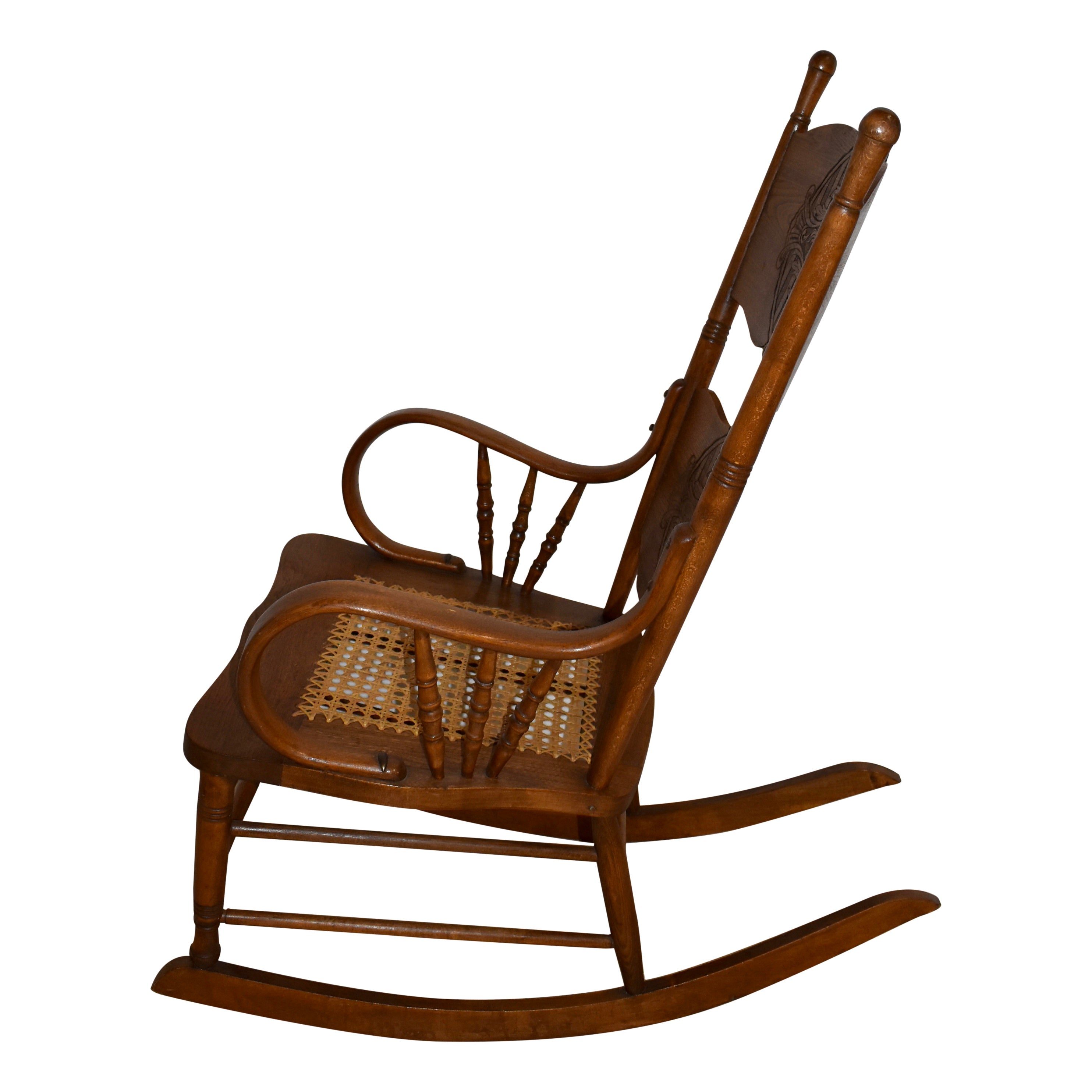 Oak Press-Back Rocking Chair with Cane Seat