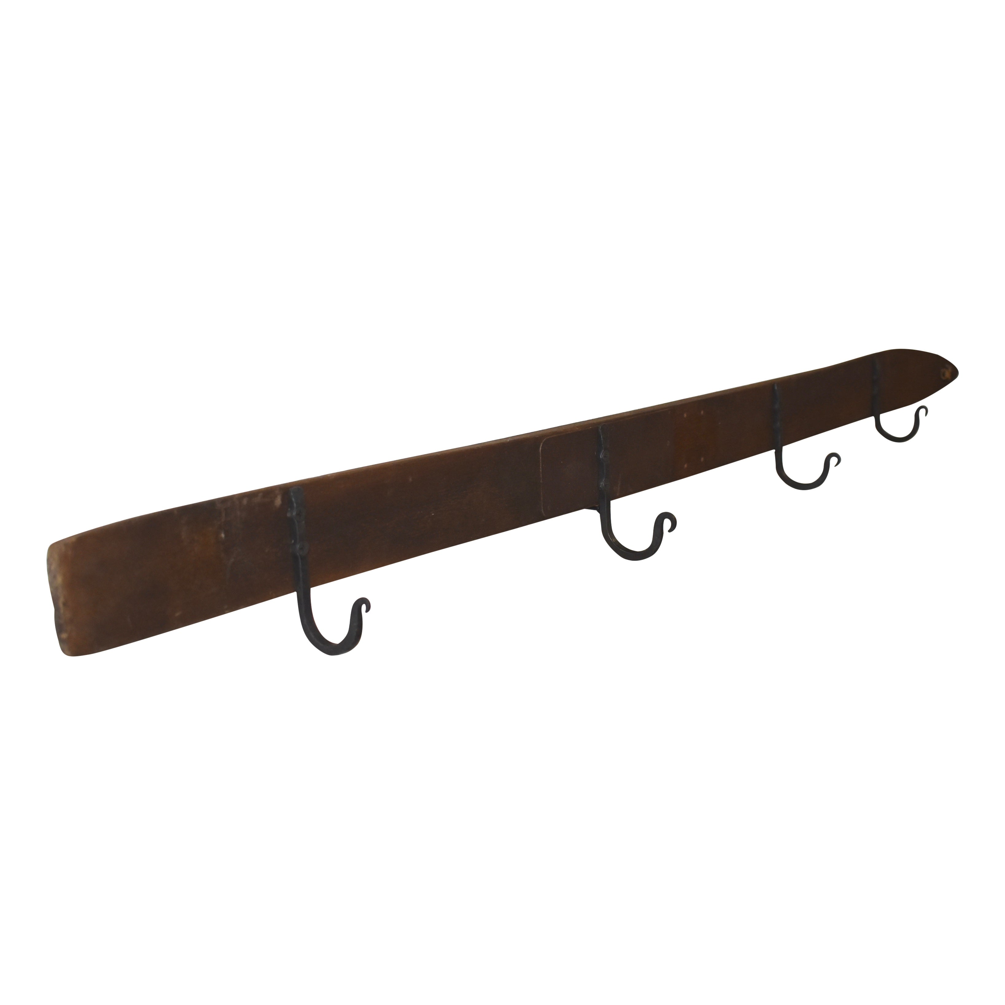 Ski Wall Rack with Four Hand Forged Hooks