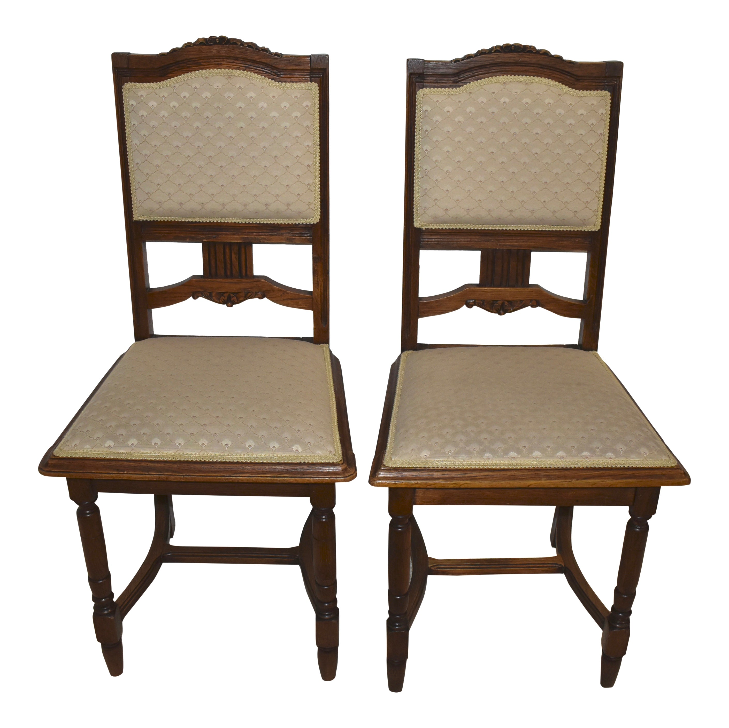 French Carved Oak Chairs, Set of Two