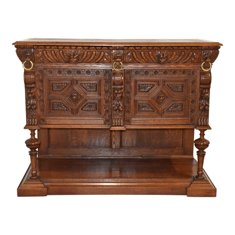 Carved Oak Sideboard with Lower Shelf