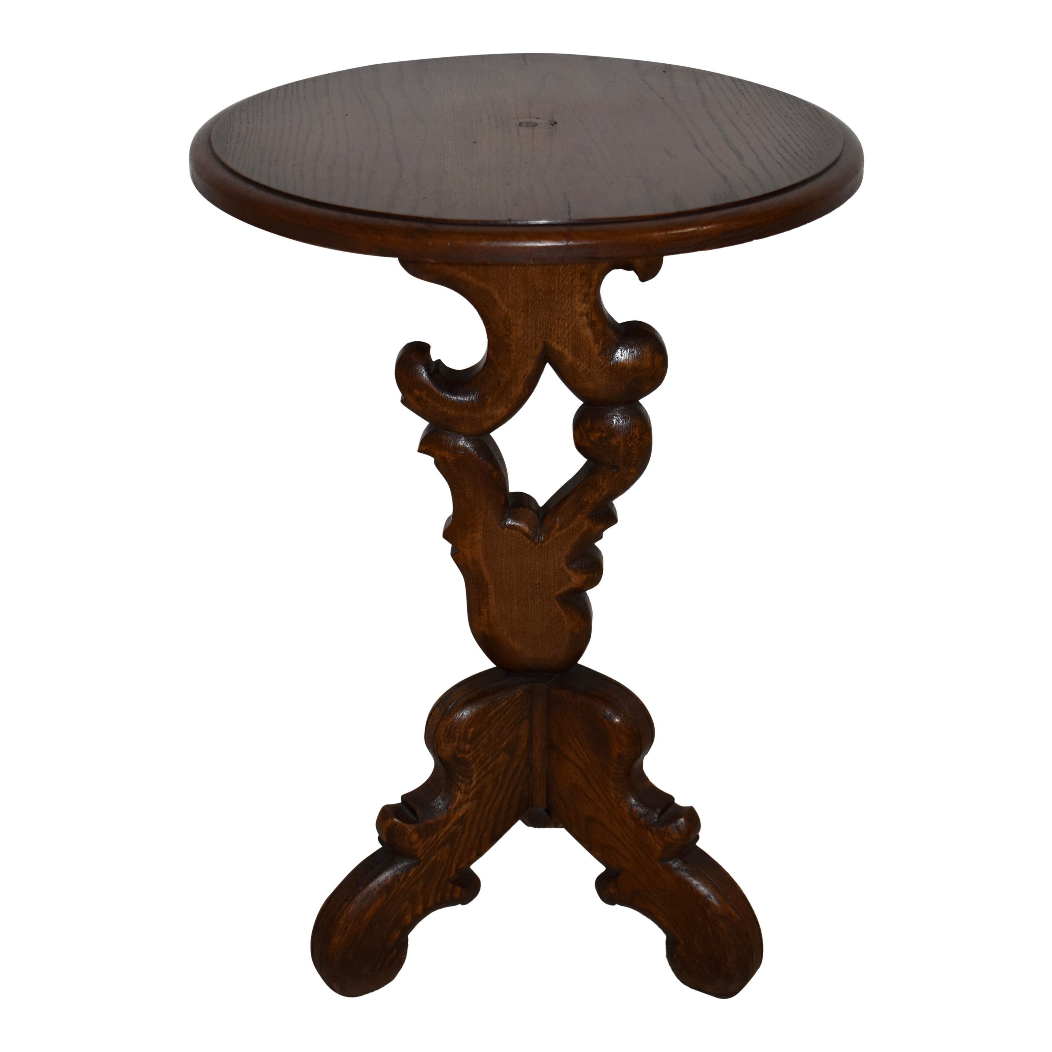 Oak Side Table with Carved Pedestal Base