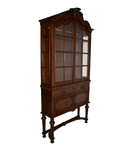 Dutch Two Door Walnut Vitrine Hutch