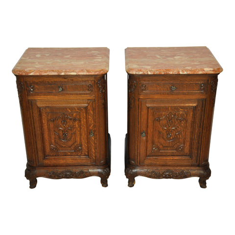 Louis XV Nightstands with Marble Tops Set of Two