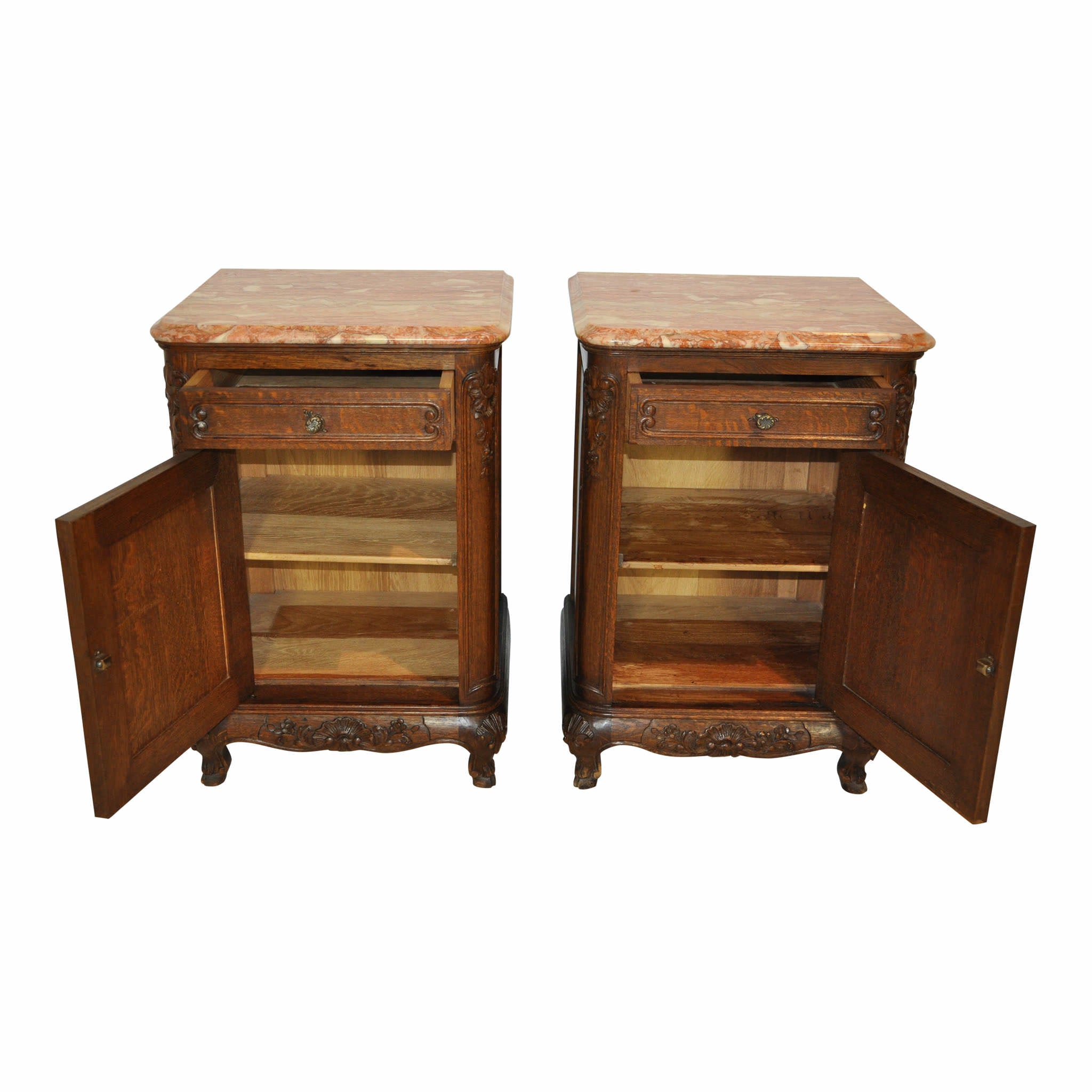 Louis XV Nightstands with Marble Tops Set of Two