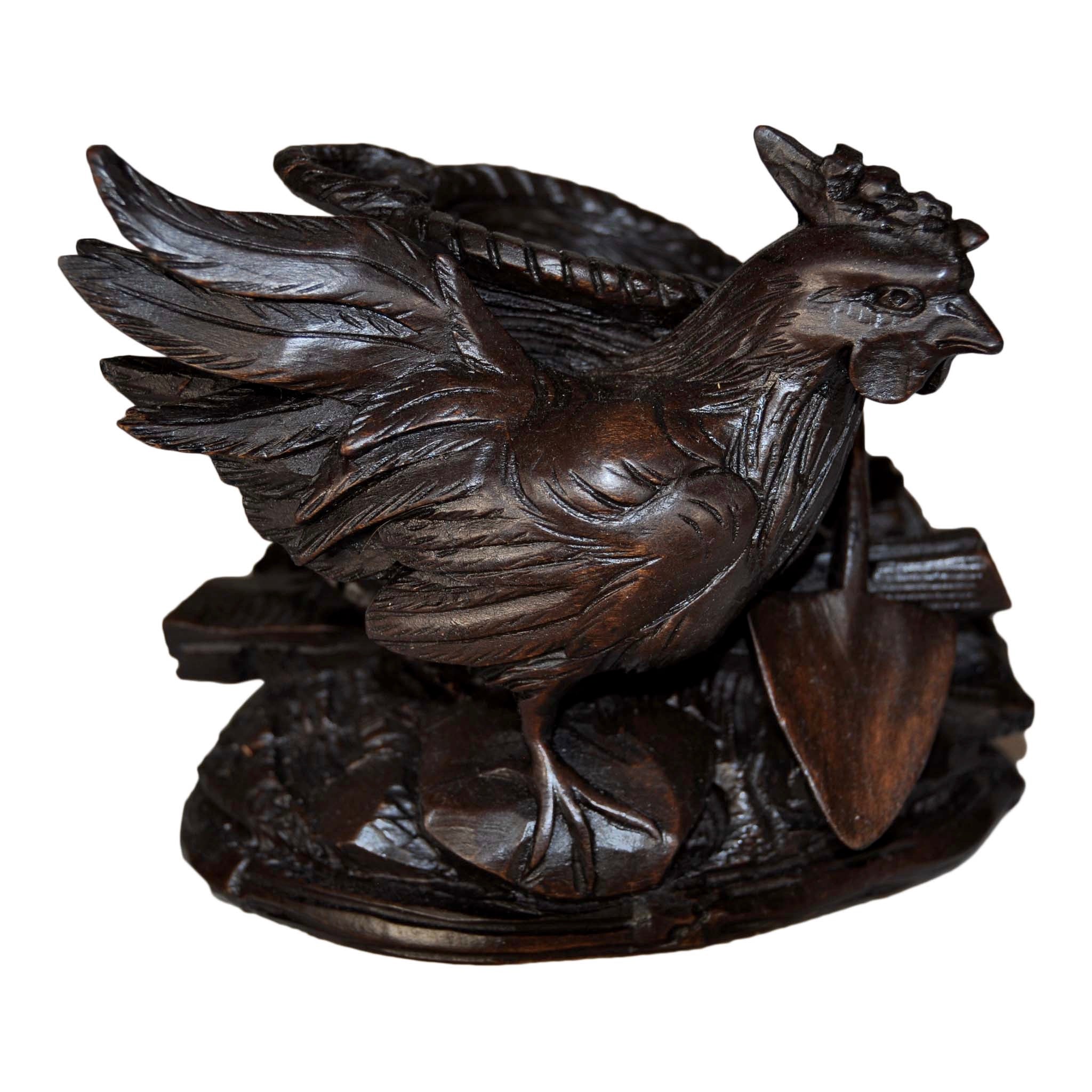 Black Forest Carved Rooster with Basket
