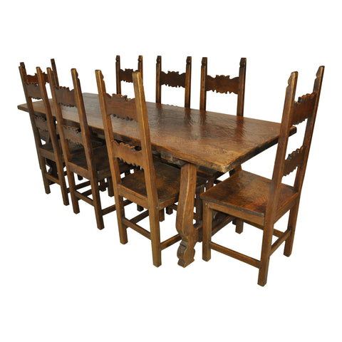 Trestle Dining Table and Eight Chairs