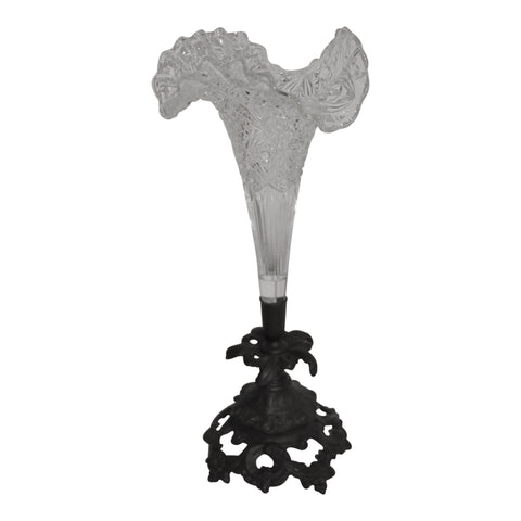 Crystal Epergne Vase with Cast Iron Base