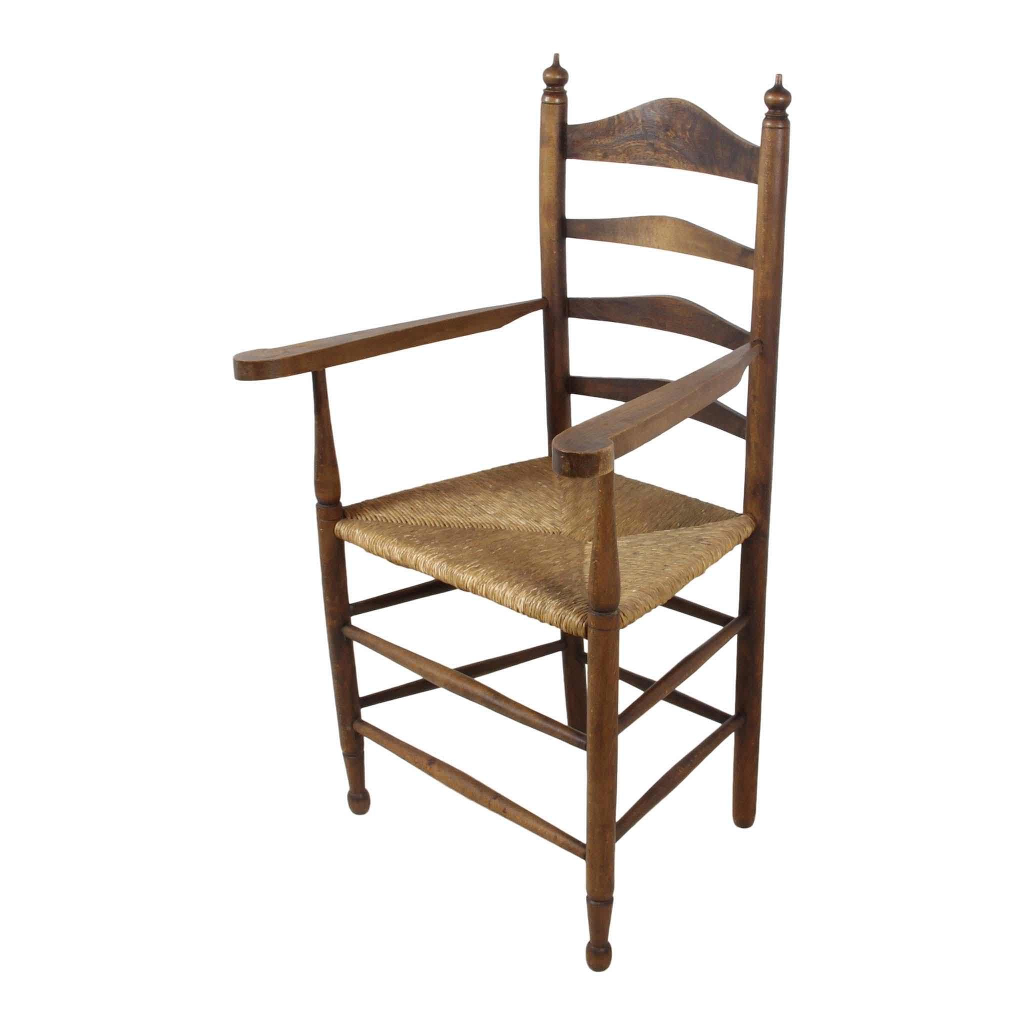 Dutch Ladder Back Armchair with Rush Seat
