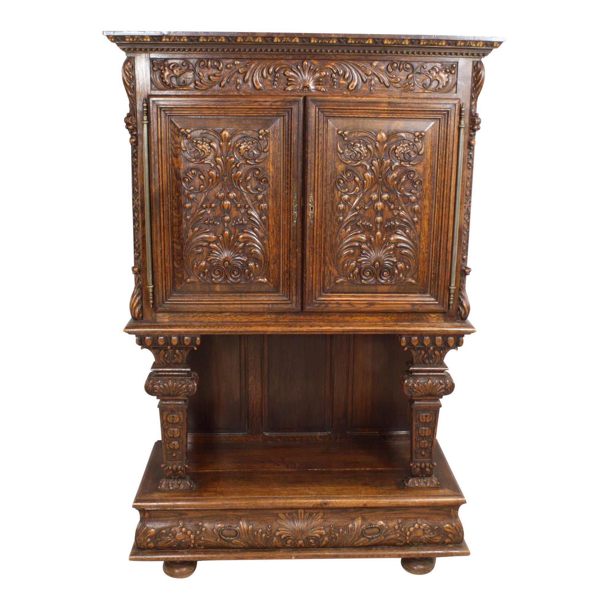 ski-country-antiques - English Carved Oak Cabinet