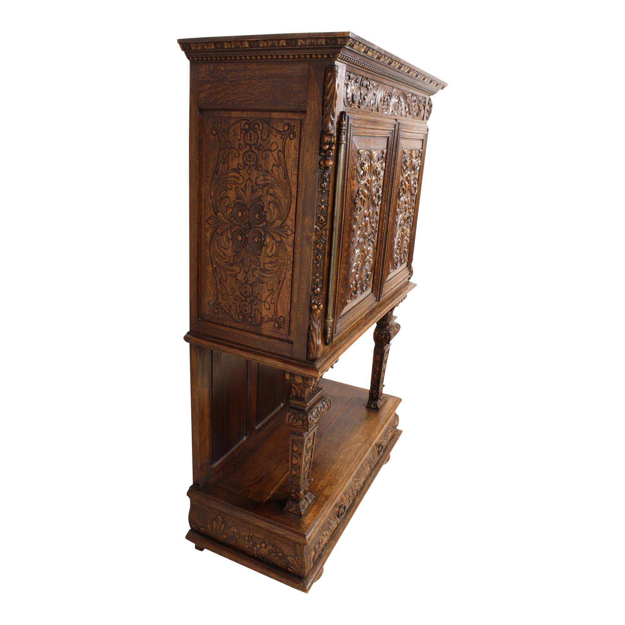 ski-country-antiques - English Carved Oak Cabinet