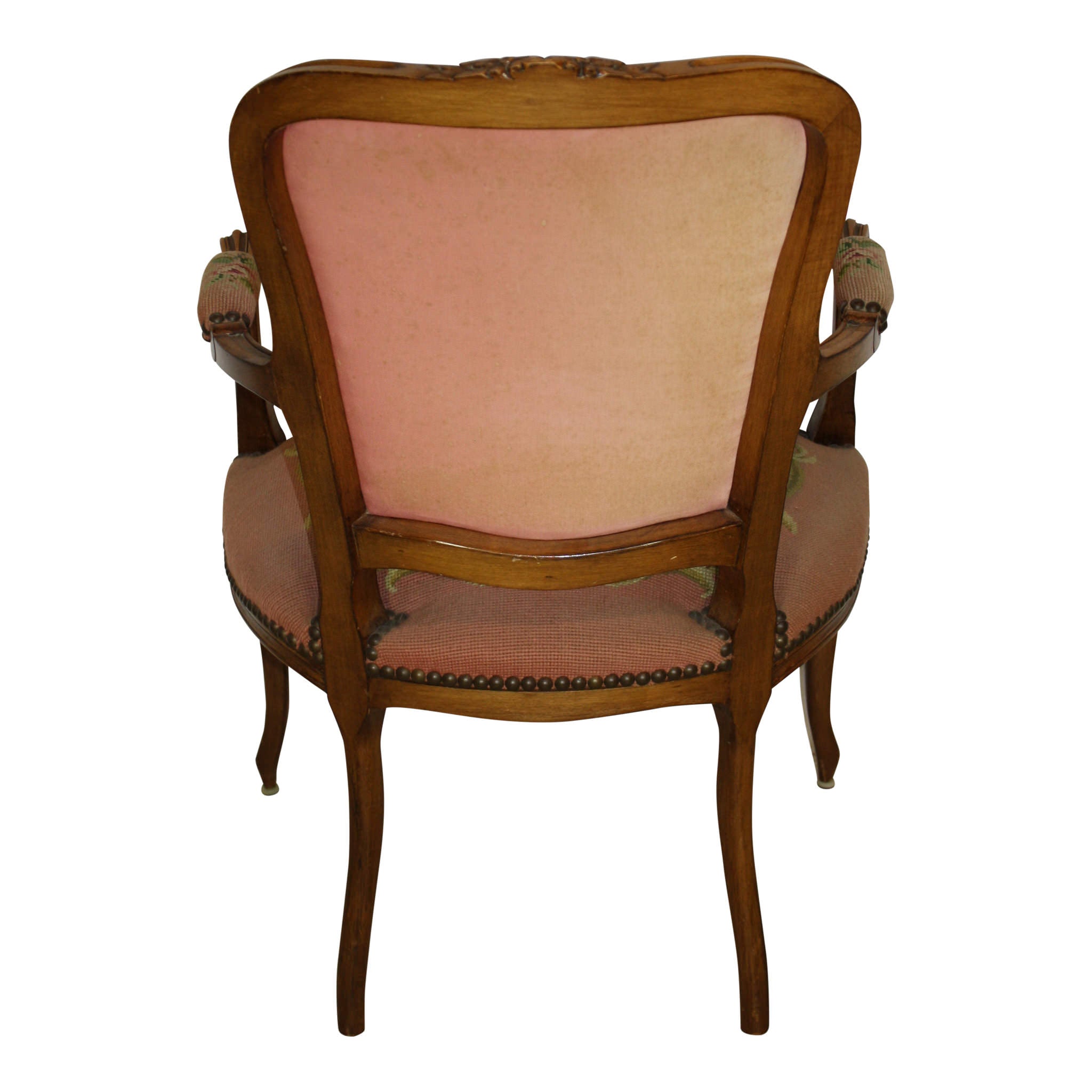 French Louis XV Walnut Fauteuil Needlepoint Armchair
