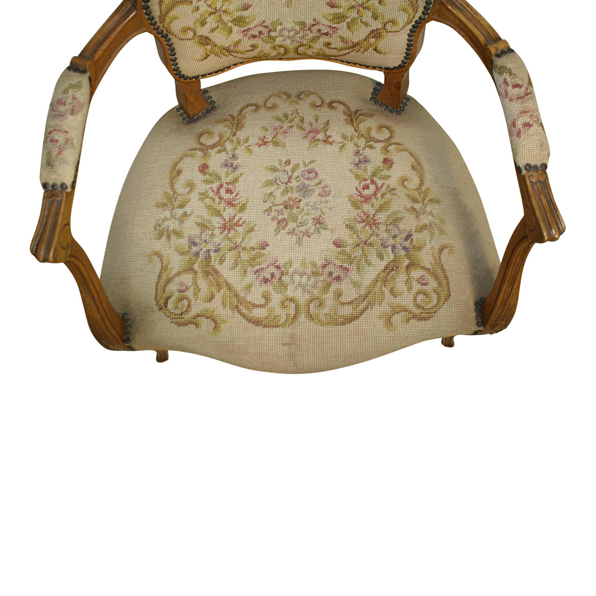 French Louis XV Walnut Needlepoint Armchair