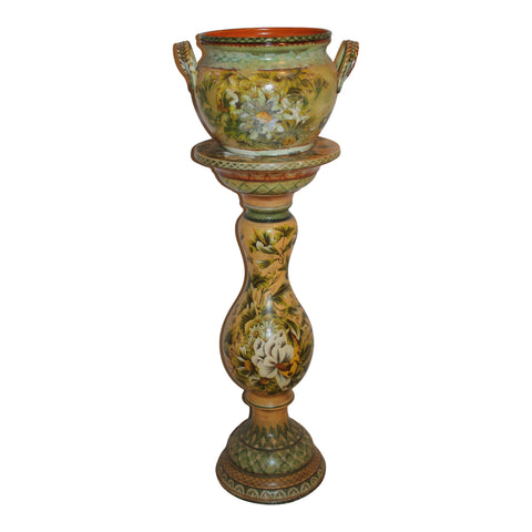 French Painted Terra-cotta Plant Stand and Pot