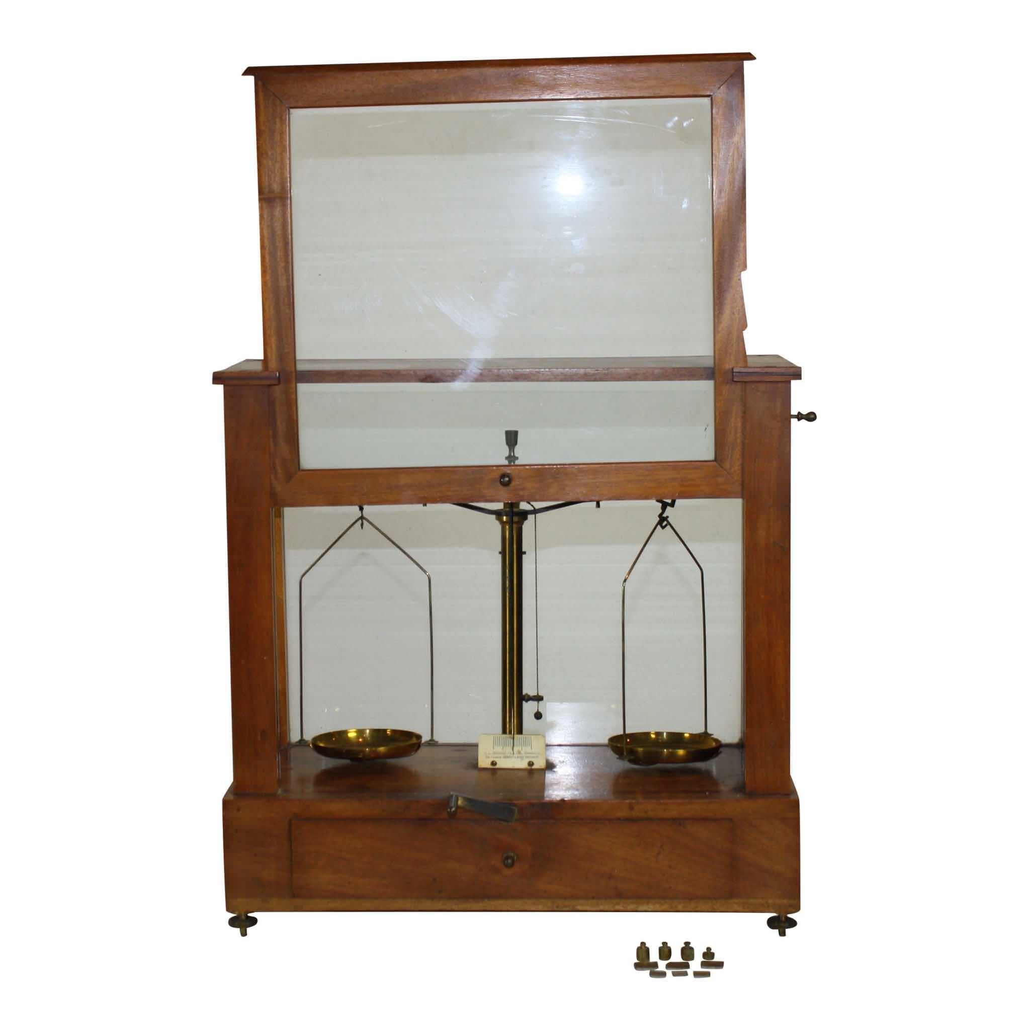 Pharmaceutical/Apothecary Scale in Glass Box with Weights