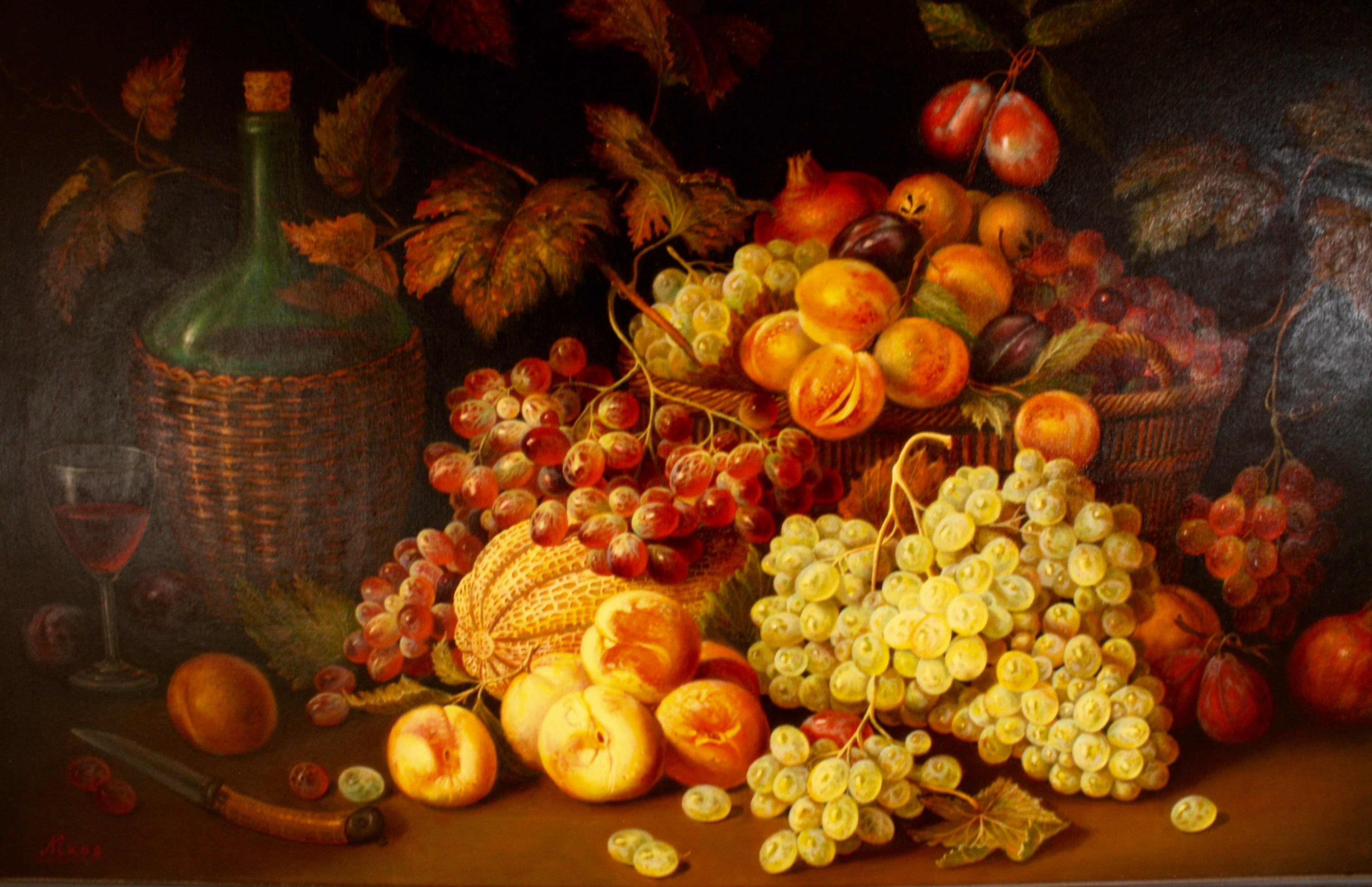 Fruit Basket with Wine Painting