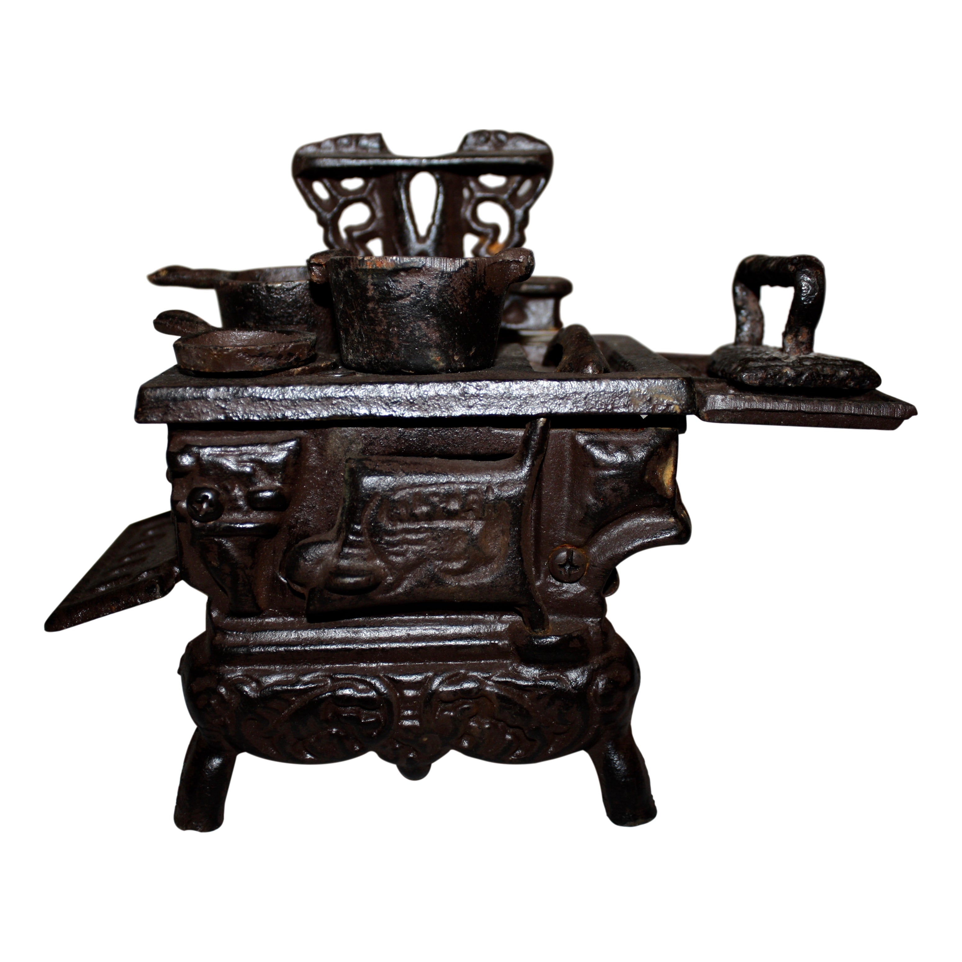 Miniature Cast Iron Stove with Accessories