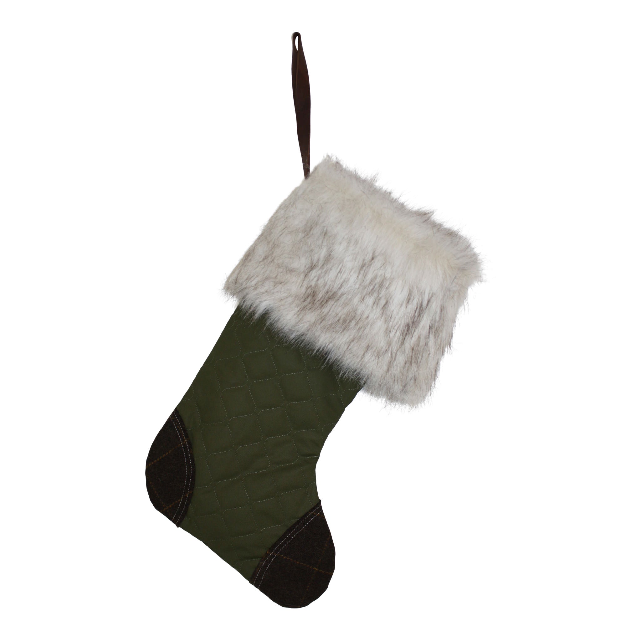 Green Quilted Stocking with Faux Fur Cuff