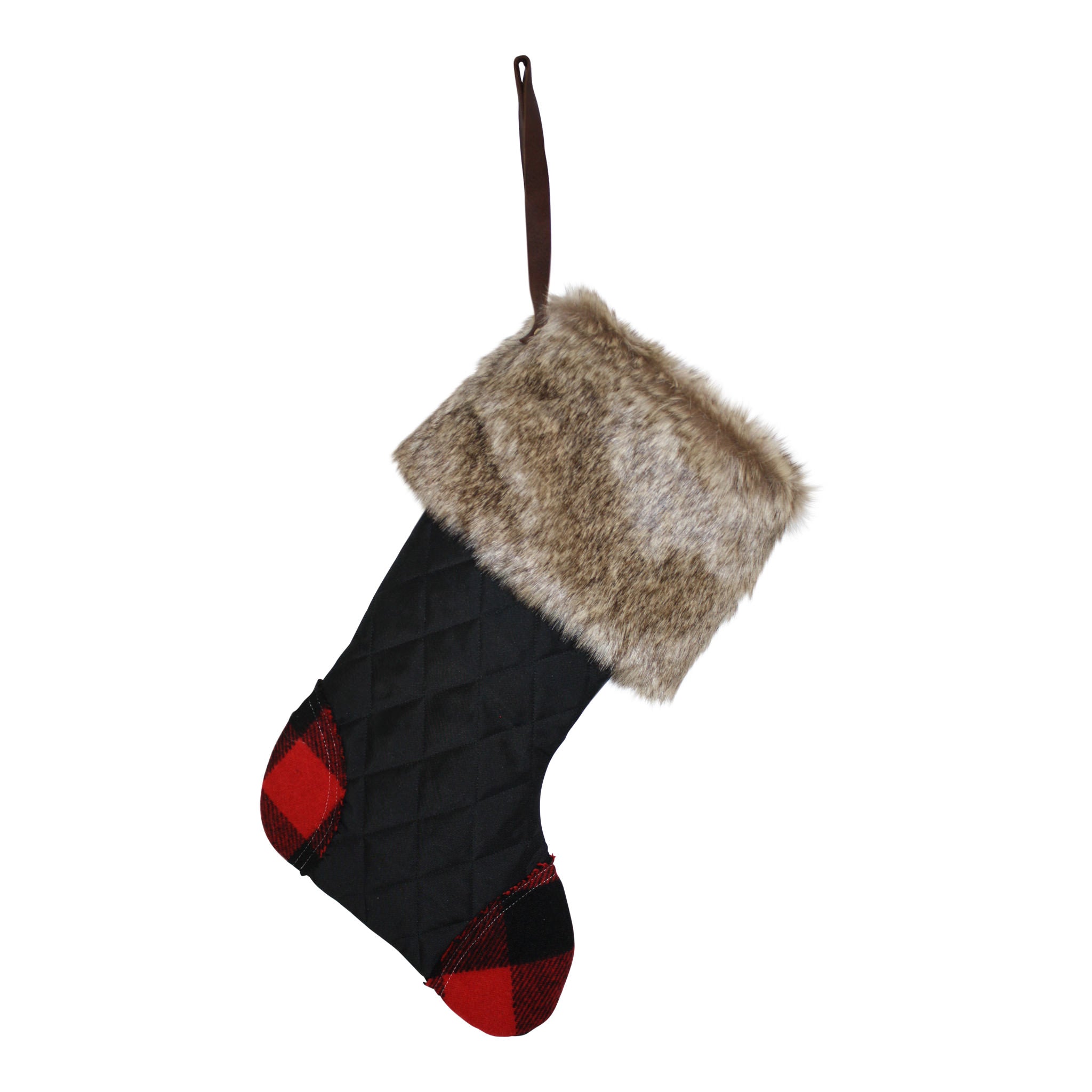 Black Quilted Stocking with Faux Fur Cuff