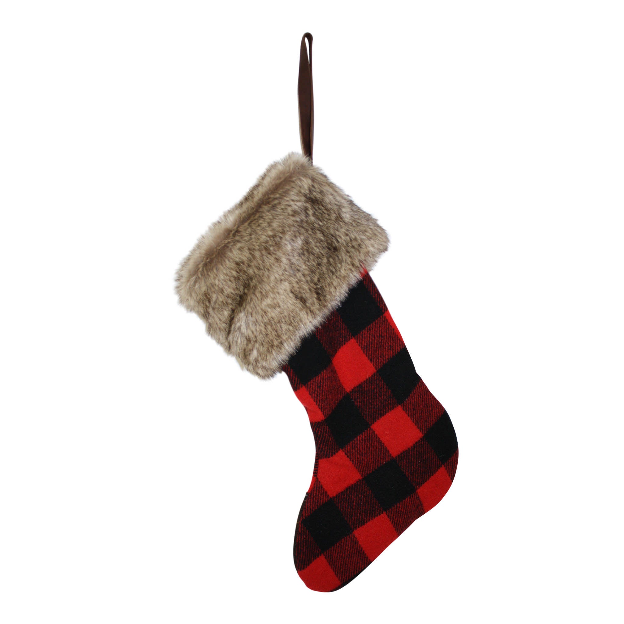 Red Plaid Stocking with Faux Fur Cuff