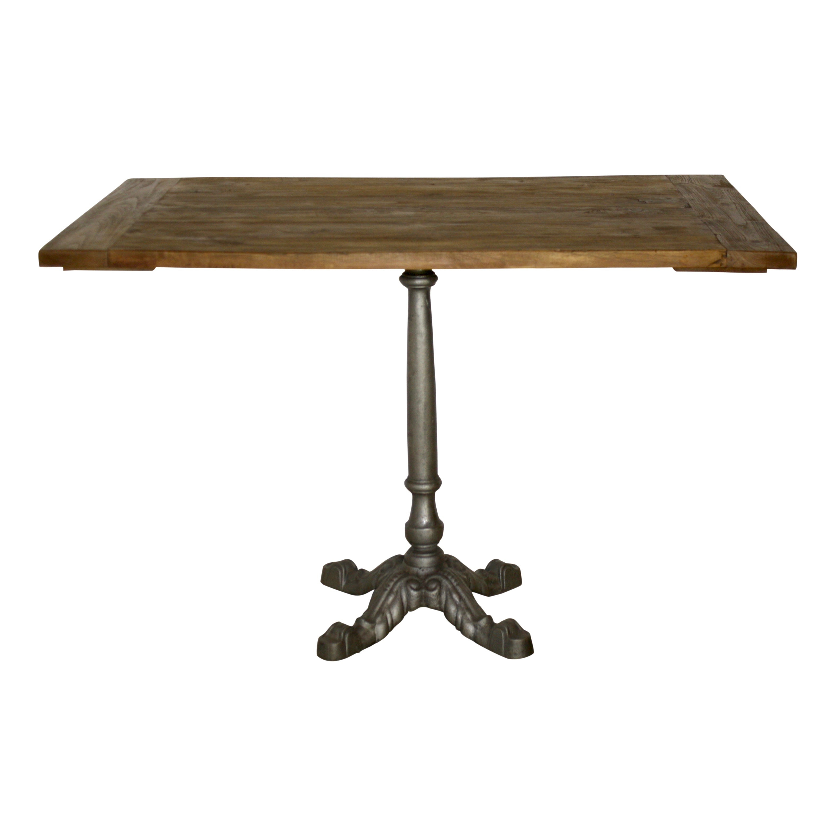 Rectangular Teak Table with Metal Pedestal Base