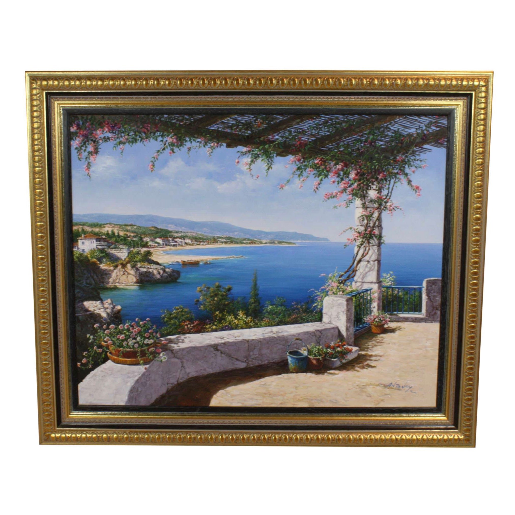 Greek Seaside Oil Painting