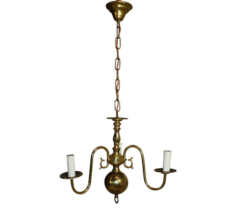 Dutch Three Arm Brass Chandelier