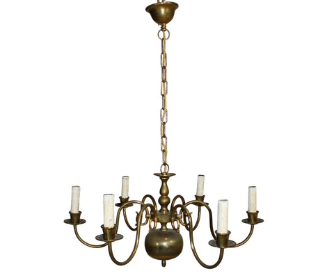Dutch Brass Six Arm Chandelier