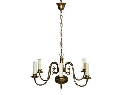 Dutch Brass Six Arm Chandelier