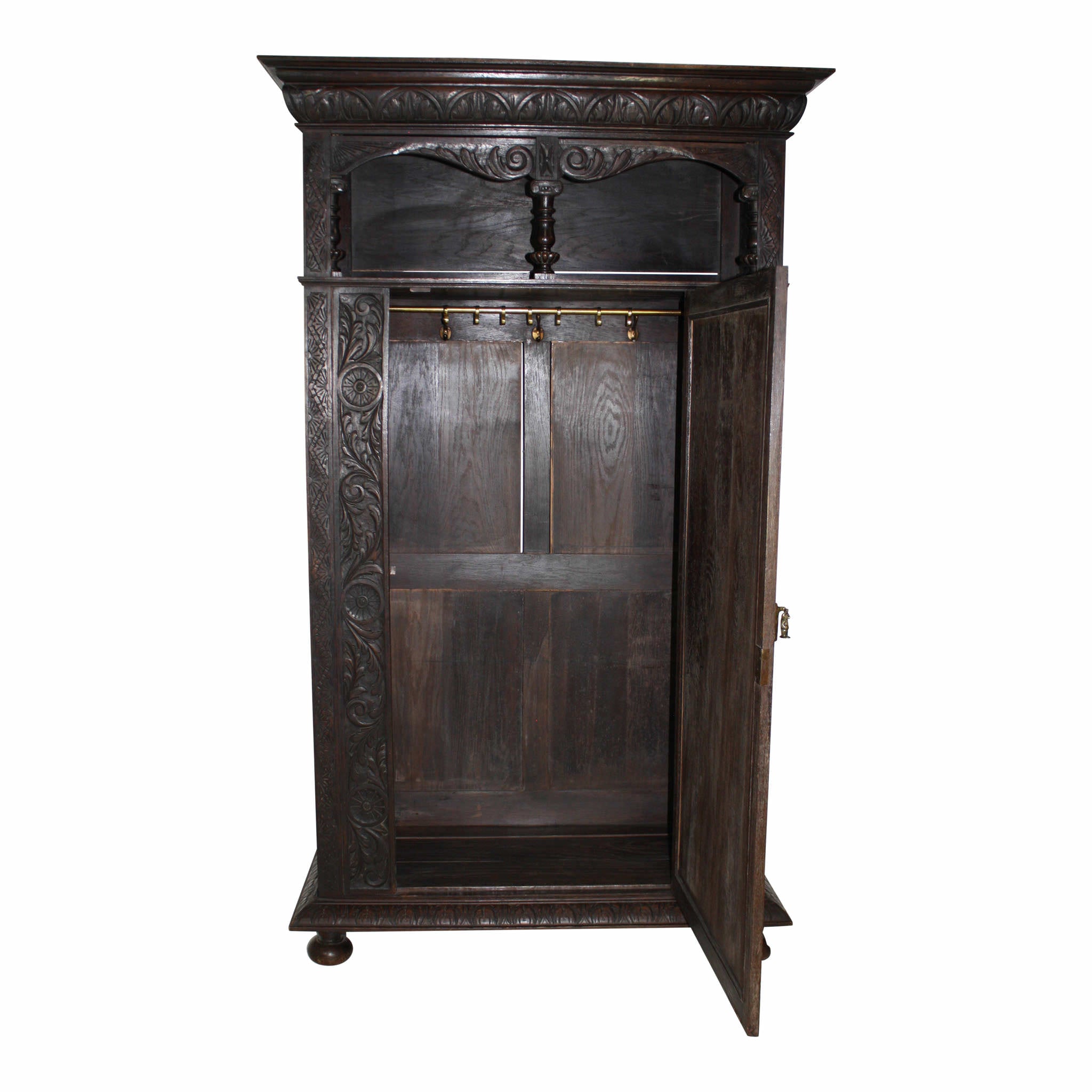 Carved Oak Armoire Cabinet